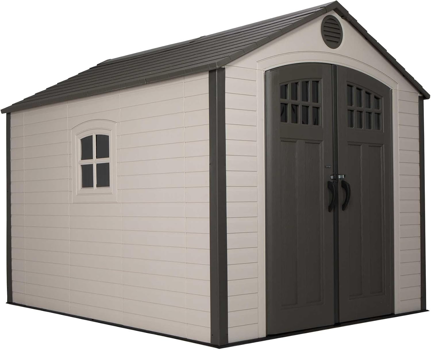Lifetime 8 x 10 Ft Outdoor Storage Shed, Dual-Wall HDPE Construction, Steel-Reinforced, Skylight and Window, Lockable Doors, Vents, UV-Protected, Desert Sand