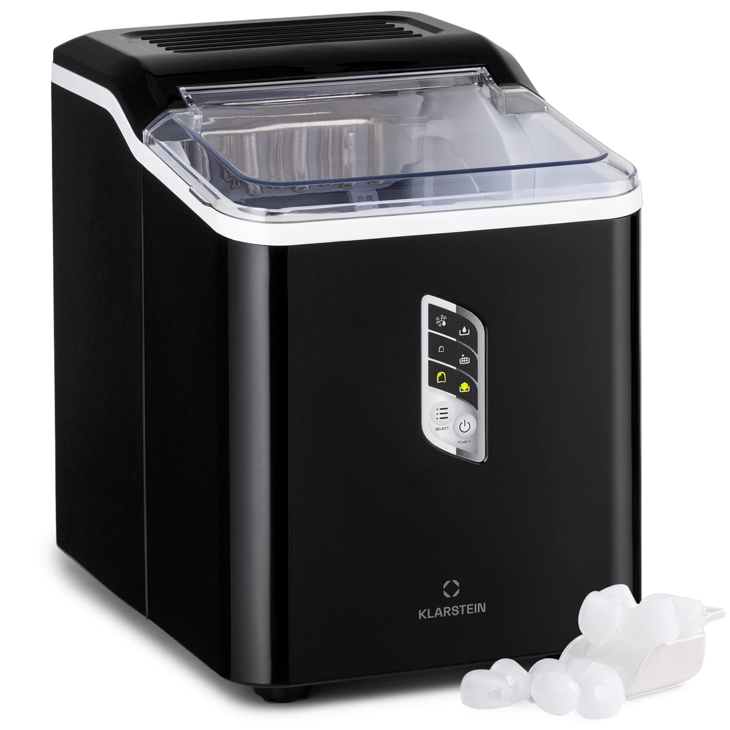Klarstein Eiswürfelmaschine Klein, Schneller Ice Cube Maker, Eiswürfelbereiter Selbstreinigend, Eiswürfelgerät für Große und Kleine Eiswürfel, mit Eiswürfelbehälter, 12kg/24h, Fassungsvermögen 1,5 L