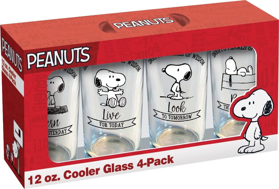 ICUP Peanuts Classic Snoopy 12oz Cooler Glass 4Pack Home