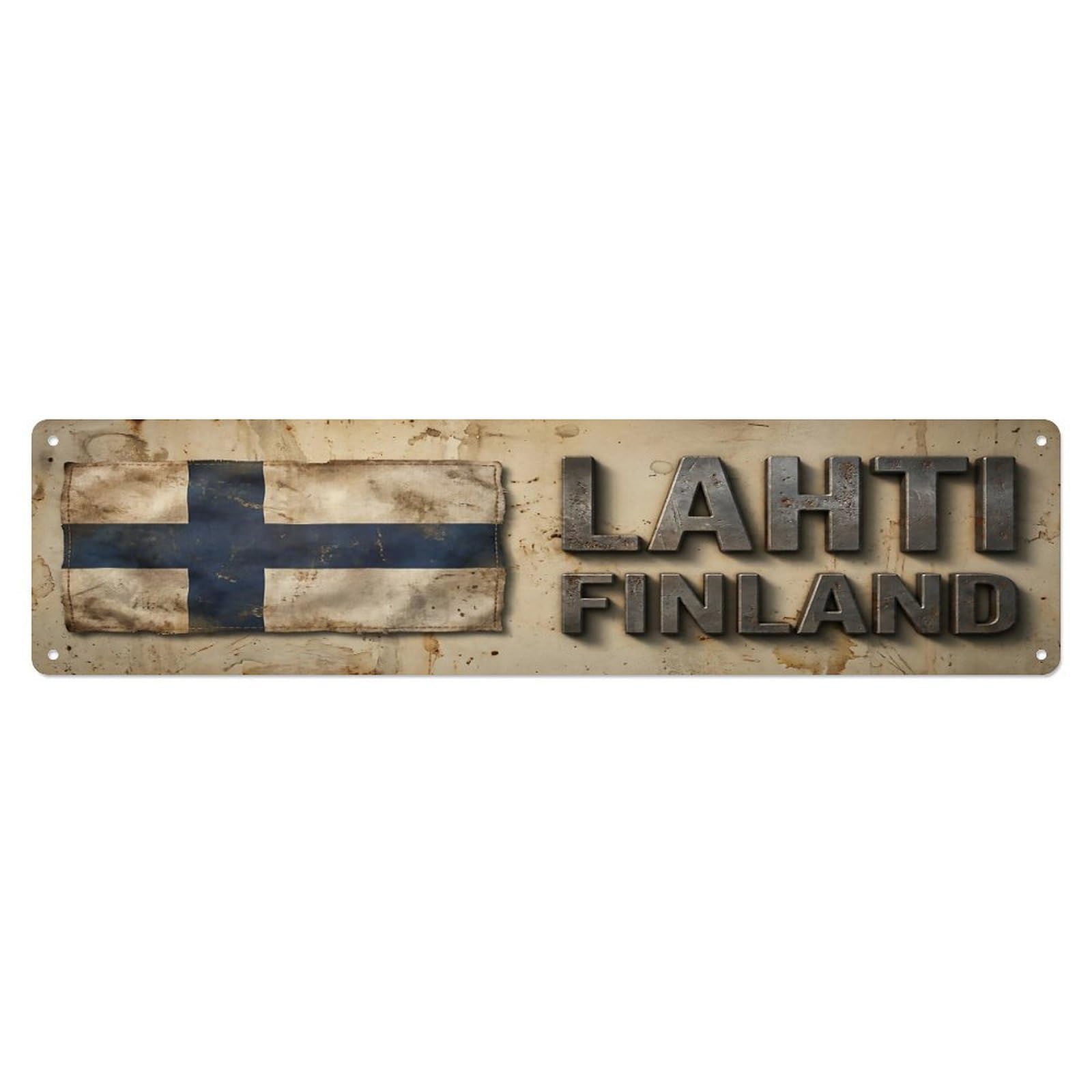 Vintage Lahti Finland Flag Decor Rustic Travel Metal Tin Sign