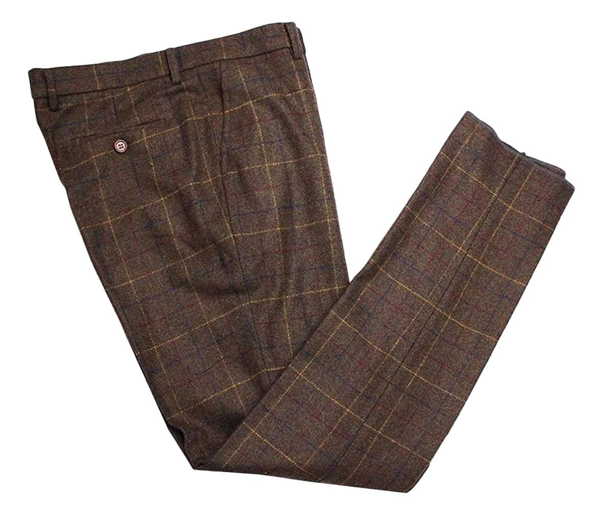 Men's Premiun Tweed Blend Flat Front Check Dress Pants