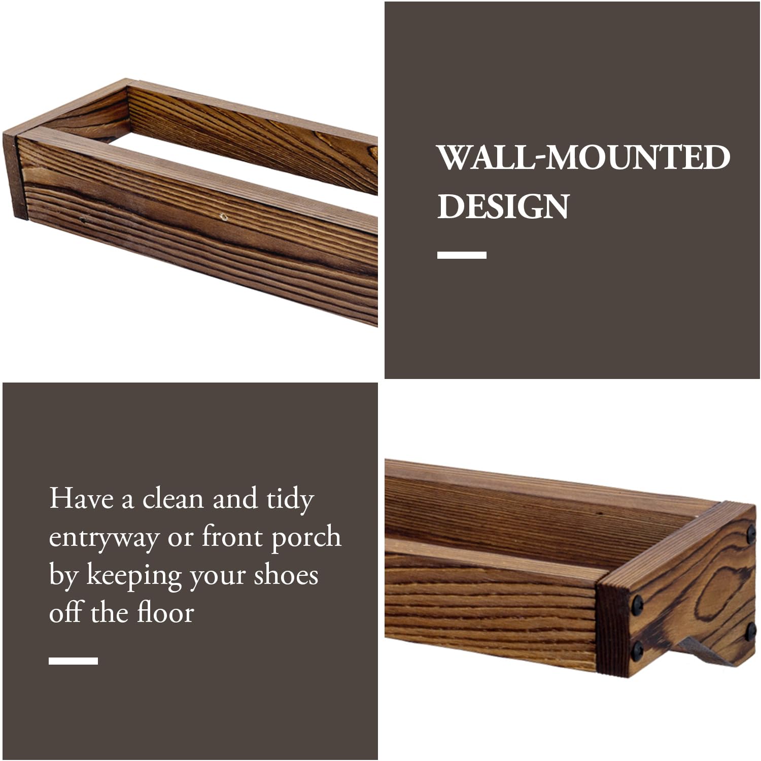 MyGift 30 Inch Rustic Burnt Solid Wood Hanging Shoe Rack, Wall Mounted Storage Organizer Footwear Holder for Closet, Mudroom, Entryway, Holds 6 Pairs, Set of 2