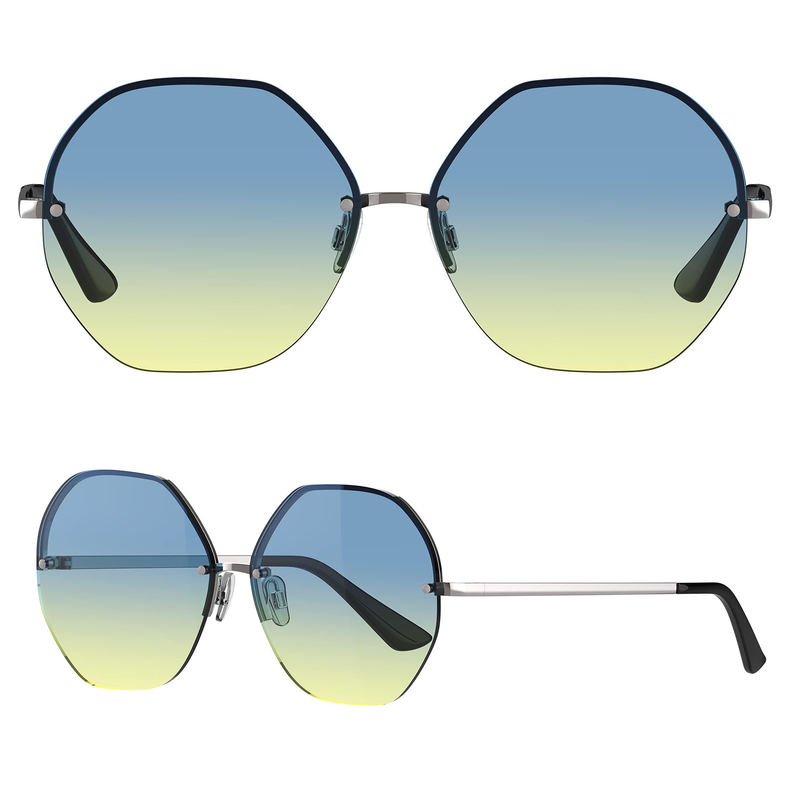 Photo 1 of Yaserra Classic Polygon Sunglasses for Women Men, Trendy Gradient lens Metal Frame Shades UV400 Protection Green