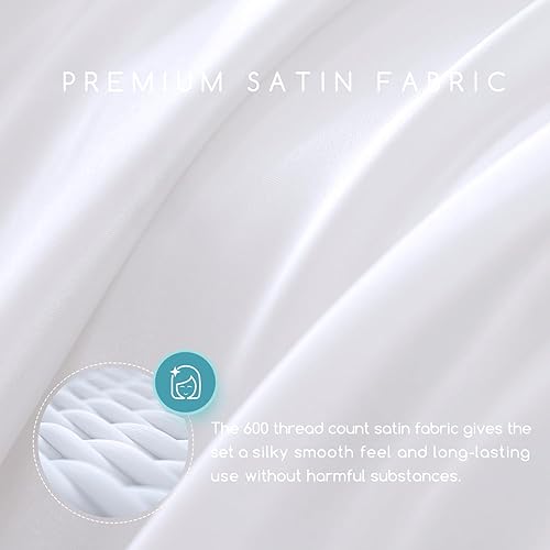 Miniatura 2 de MR&HM - Sábanas de satén para cama tamaño Queen, juego de ropa de cama sedosa de 4 piezas con esquinas tipo bolsillos profundos para colchón de 15