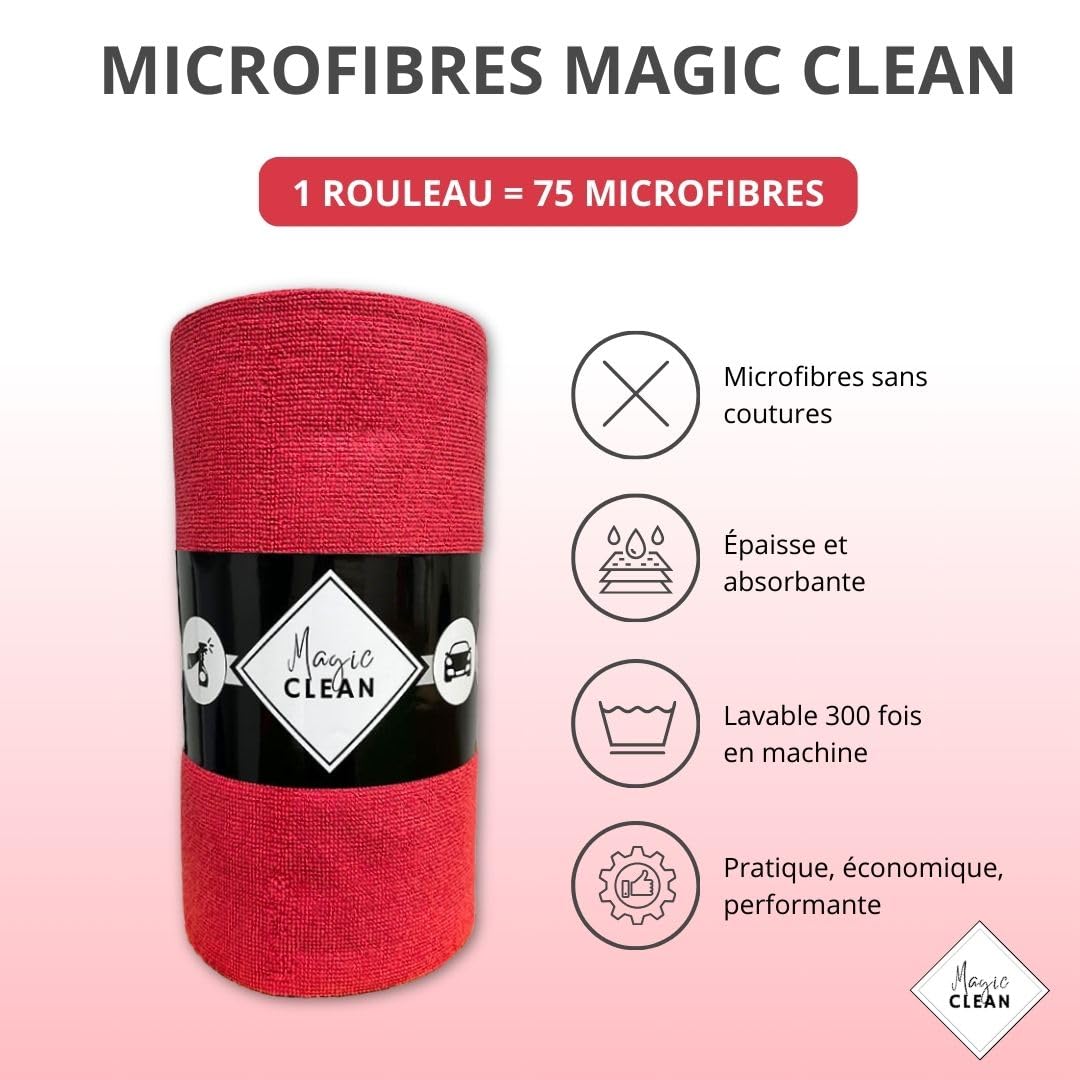 Phoenix Rollo de Microfibra Box de 75 paños de Microfibra Reutilizables – paños de Limpieza mágicos para Ventanas y Coches, Microfibra, 30 x 30 cm, Gruesos y absorbentes, Color Rojo