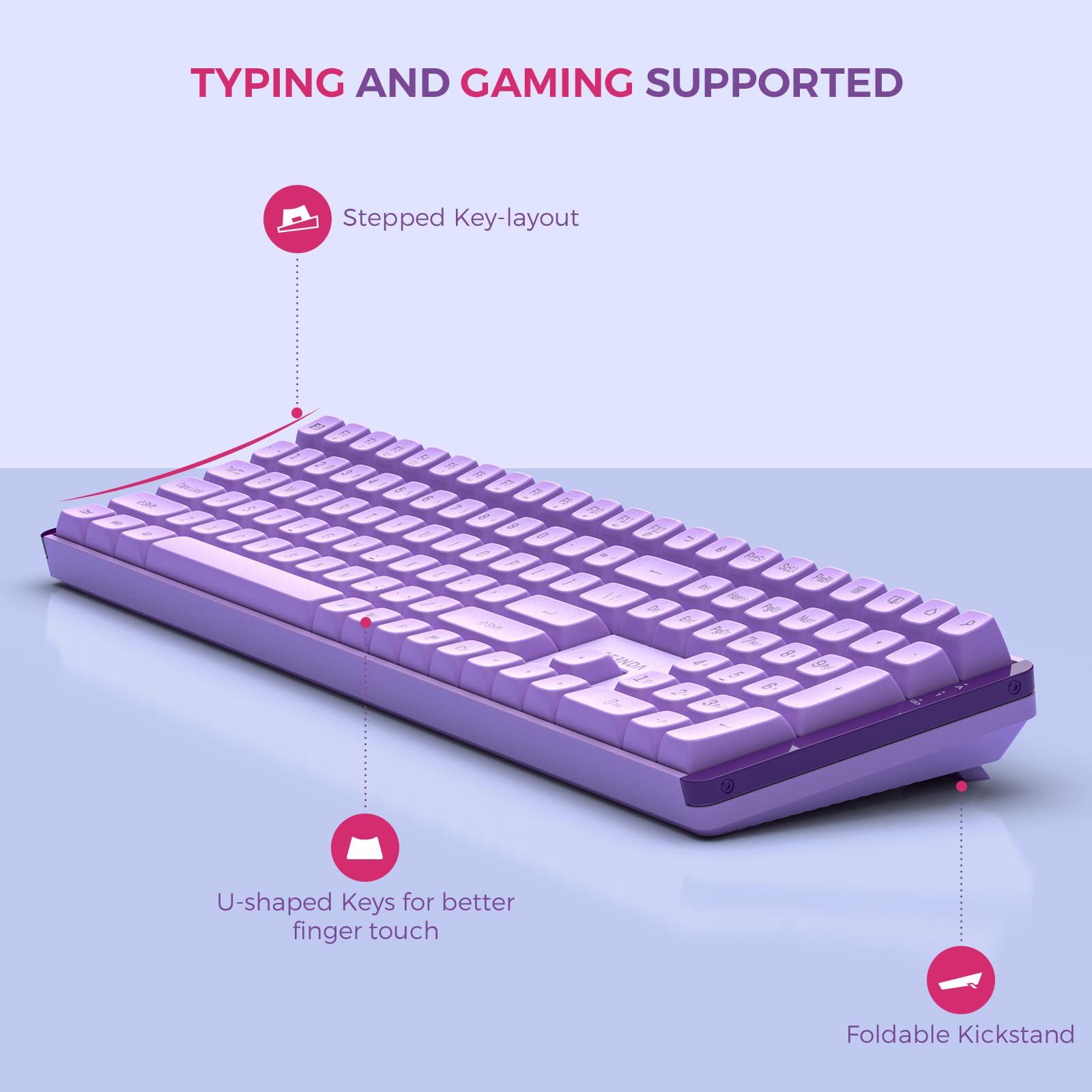 Seenda Wireless Keyboard and Mouse Combo, Mechanical Wireless Performance Keyboard, Linear Quiet RED Switches, 2.4 GHz Wireless,Mouse with Full Size Keyboard for PC, Laptop, Windows, Mac (Purple)