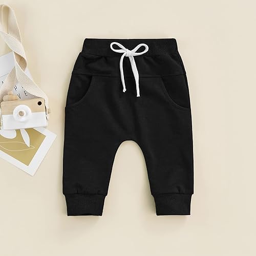 Miniatura 3 de Mubineo Pantalones deportivos básicos lisos para bebés, niños y niñas, cómodos pantalones de algodón con bolsillos