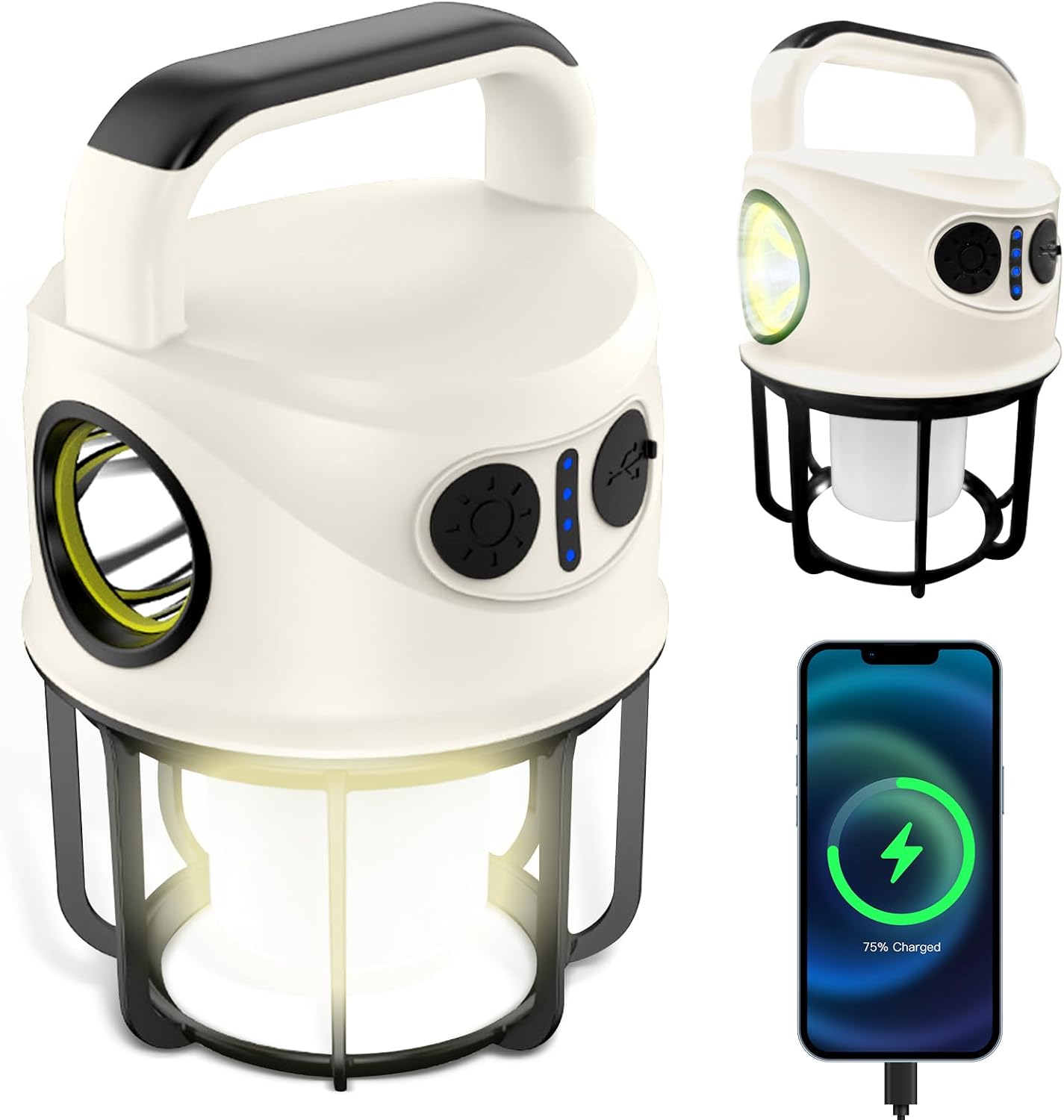 LED Camping Lantern Rechargeable, Portable LED Battery Powered Camping Light, Waterproof Tent Light with 6 Light Modes, 2400mAh Power Bank Lantern Flashlight for Hiking, Hurricane Emergency