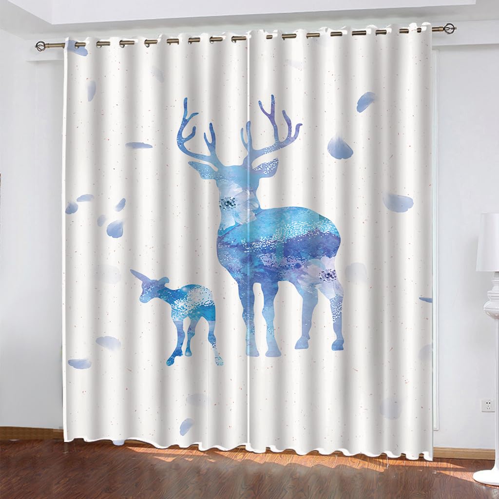 Vorhänge Kinderzimmer Junge 3D Abstrakte Blaue Hirsche Jungen Kinder Mädchen, Blickdicht Dekor Schlafzimmer 140x240 cm Verdunkelungs Fenster Vorhang Panels, Gardinen Mit Ösen