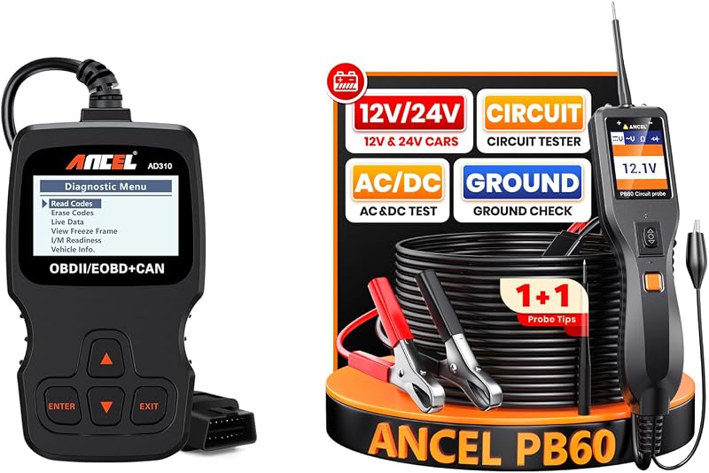 ANCEL AD310 Escáner OBD II universal mejorado clásico + Probador de circuito automotriz ANCEL PB60