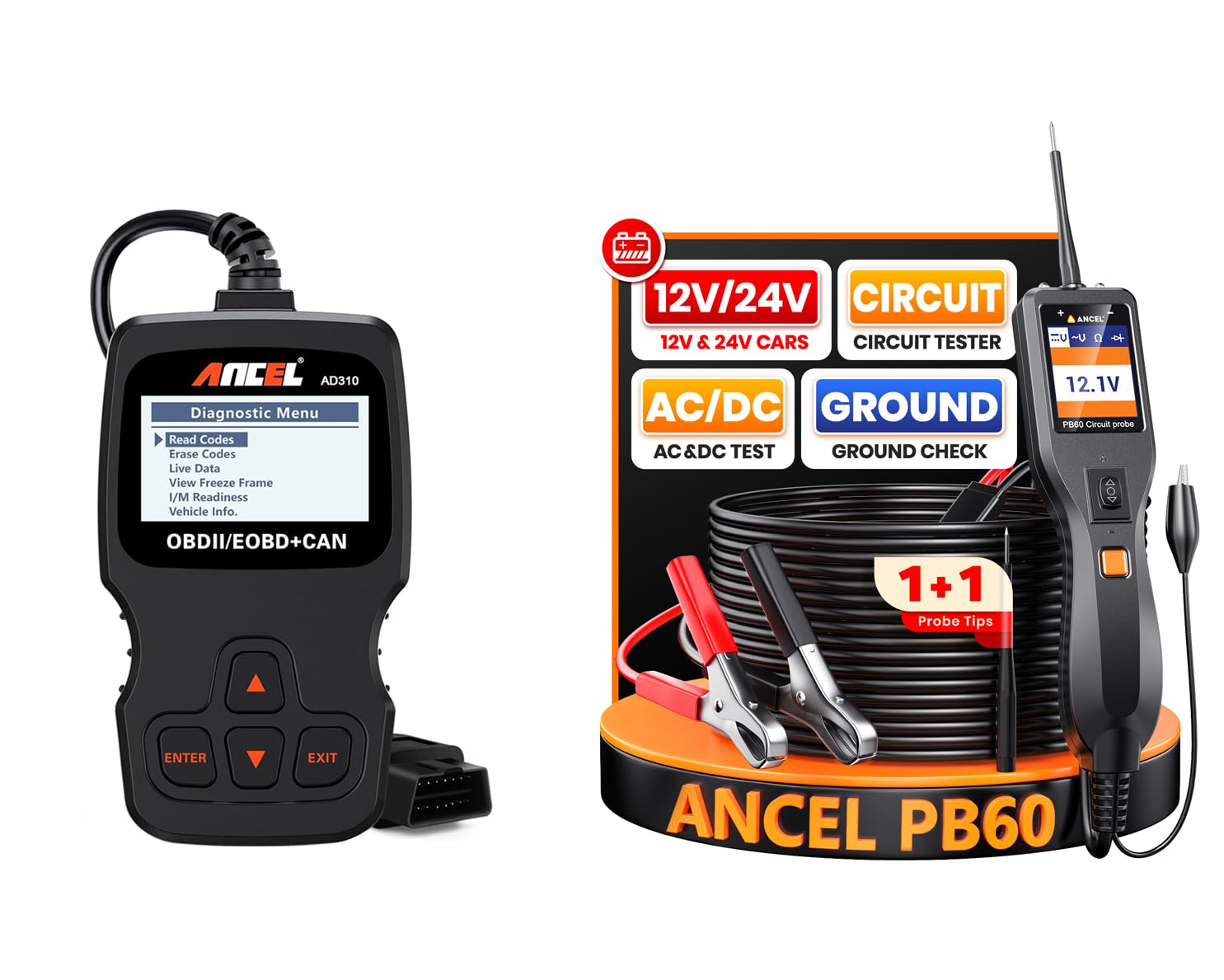 ANCEL AD310 Classic Enhanced Universal OBD II Scanner + ANCEL PB60 Automotive Circuit Tester