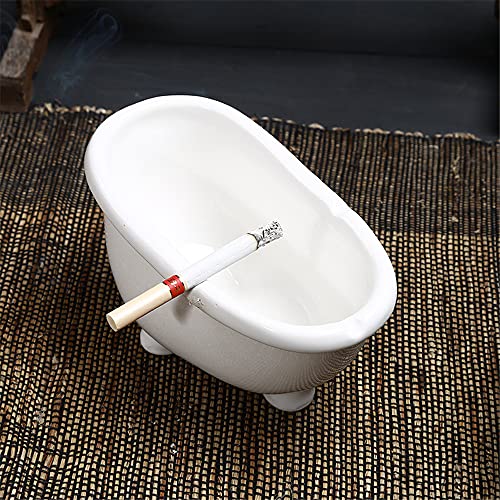 Askfat, stor emalj keramisk askfat, hushållsugnsglasyr prydnader - vitt porslin badkar