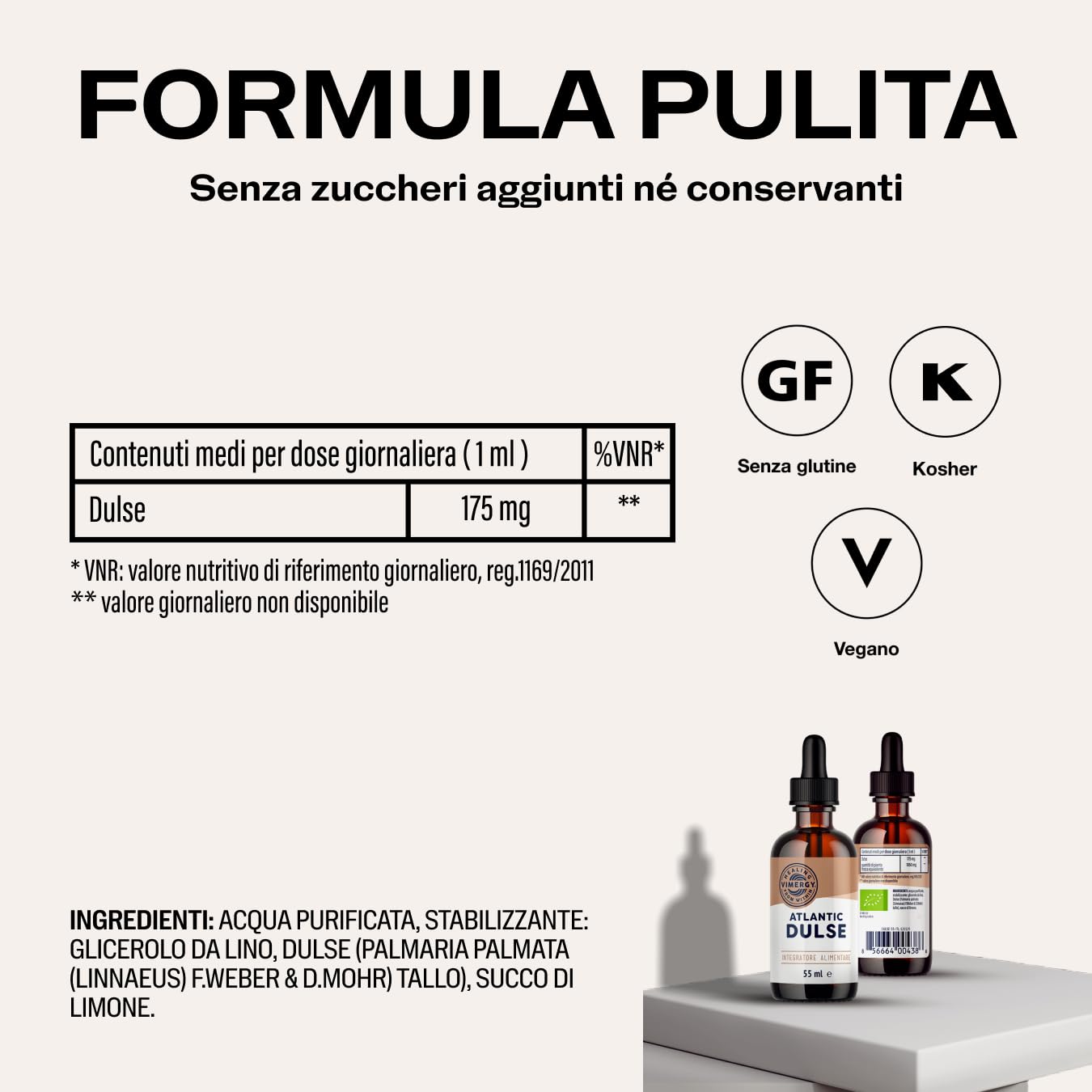 Vimergy Atlantic Dulse – Integratore Alga Dulse (55 ml) – Alga Dulse Atlantica Liquida a Base di Glicerina in Gocce - Formula senza Zucchero o Leganti – Integratore Vegano, Senza OGM e Senza Glutine