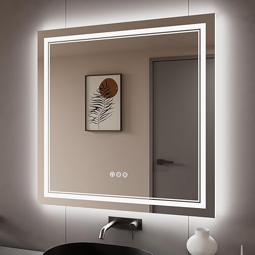 Miniatura 1 de Espejo de baño LED, 20 x 28 pulgadas, montaje en pared, antivaho y retroiluminación RGB, con iluminación frontal