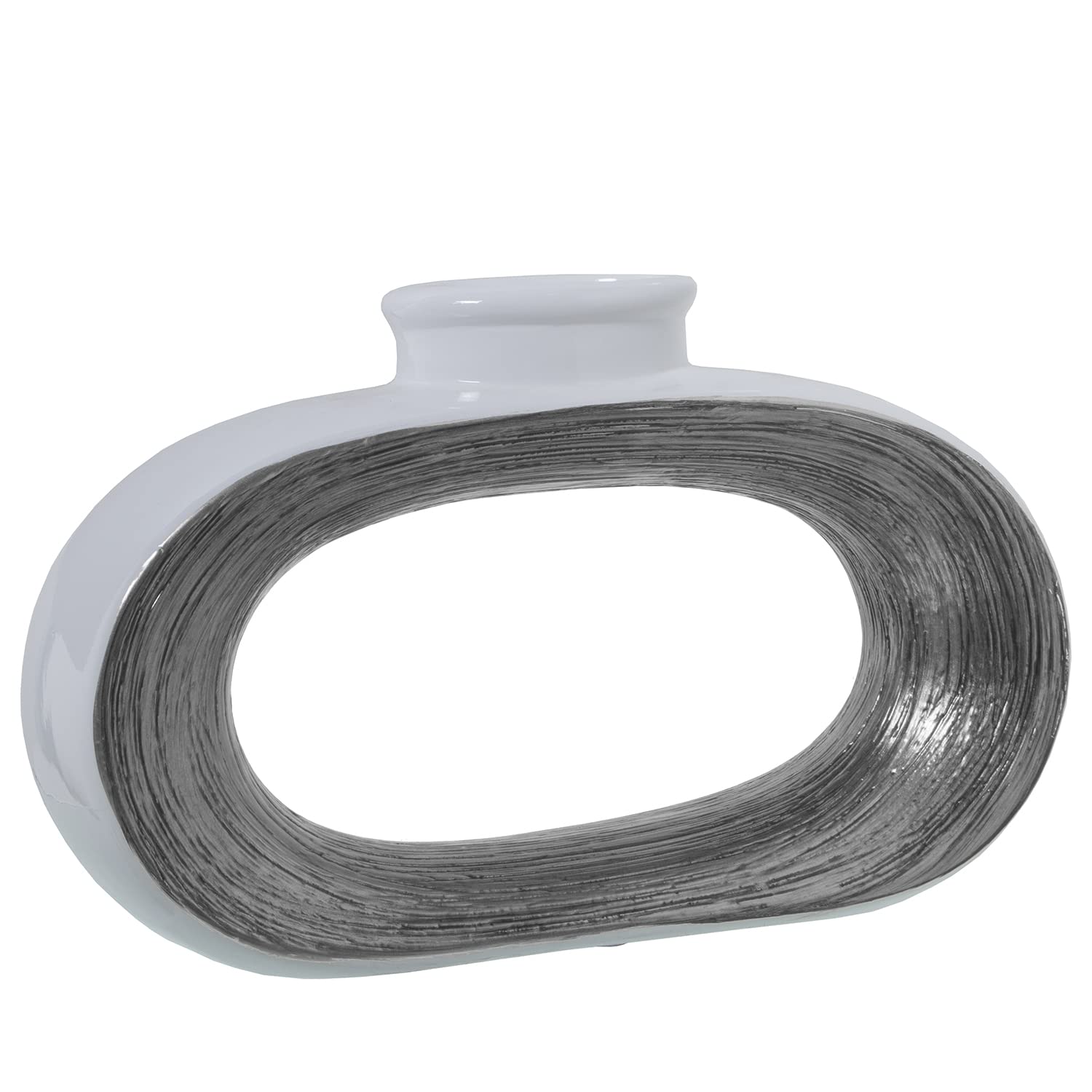 Vase céramique de luxe blanc argent 37x10x24cm pour décoration haut de gamme