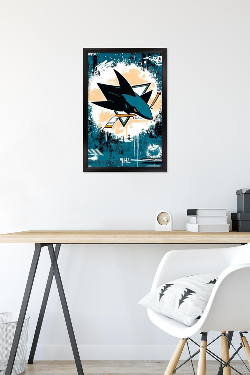 NHL San Jose Sharks - Maximalist Logo 23 Wall Poster, 22.4L" x 14.7W", Black Framed Version