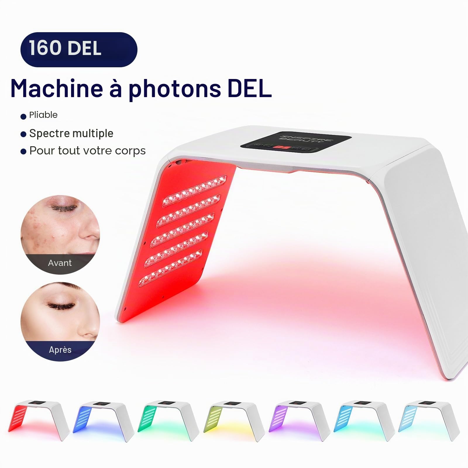 Masque LED pour le visage 7 couleurs Lampe de luminothérapie rouge pour le visage et le corps Machine de thérapie de lumière LED Utilisation à la maison et en salon
