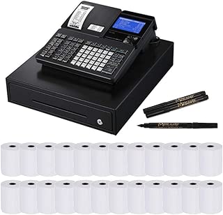 Casio PCR-T2500 4.5-Inch Bluetooth Cash Register with Counterfeit Bill Detector and Receipt Paper Bundle (26 Items) - coolthings.us
