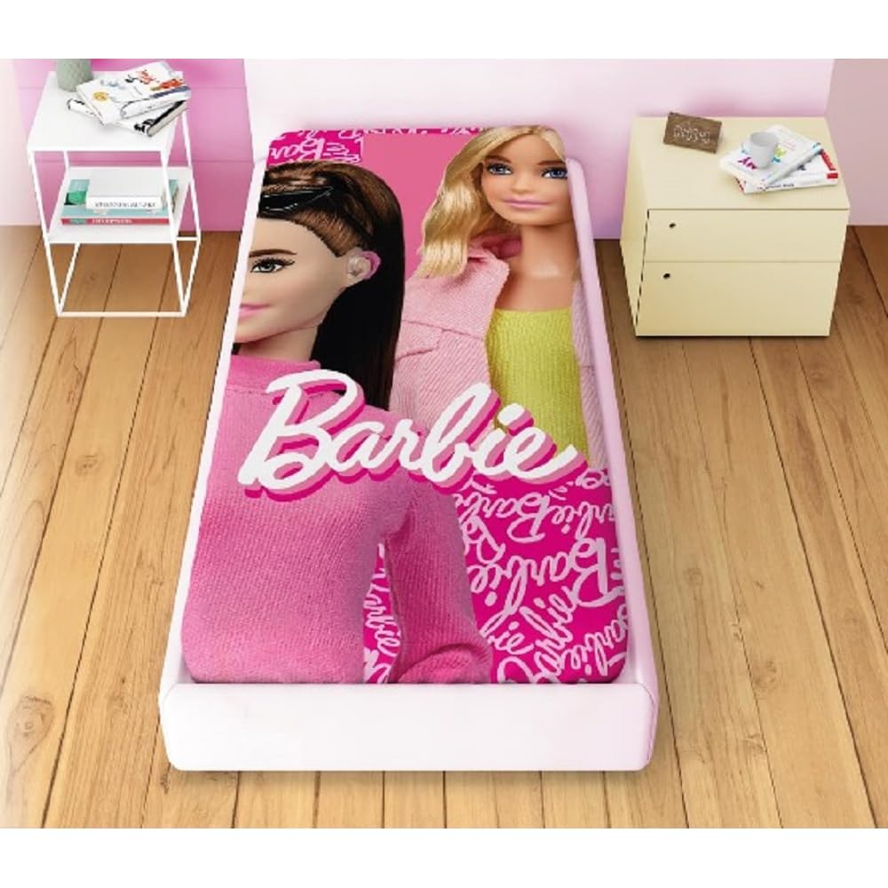 CARTOON Trapuntino doubleface Barbie bambini 170 x 250 cm copriletto leggero in 100% poliestere 100 GSM morbido e colorato per cameretta