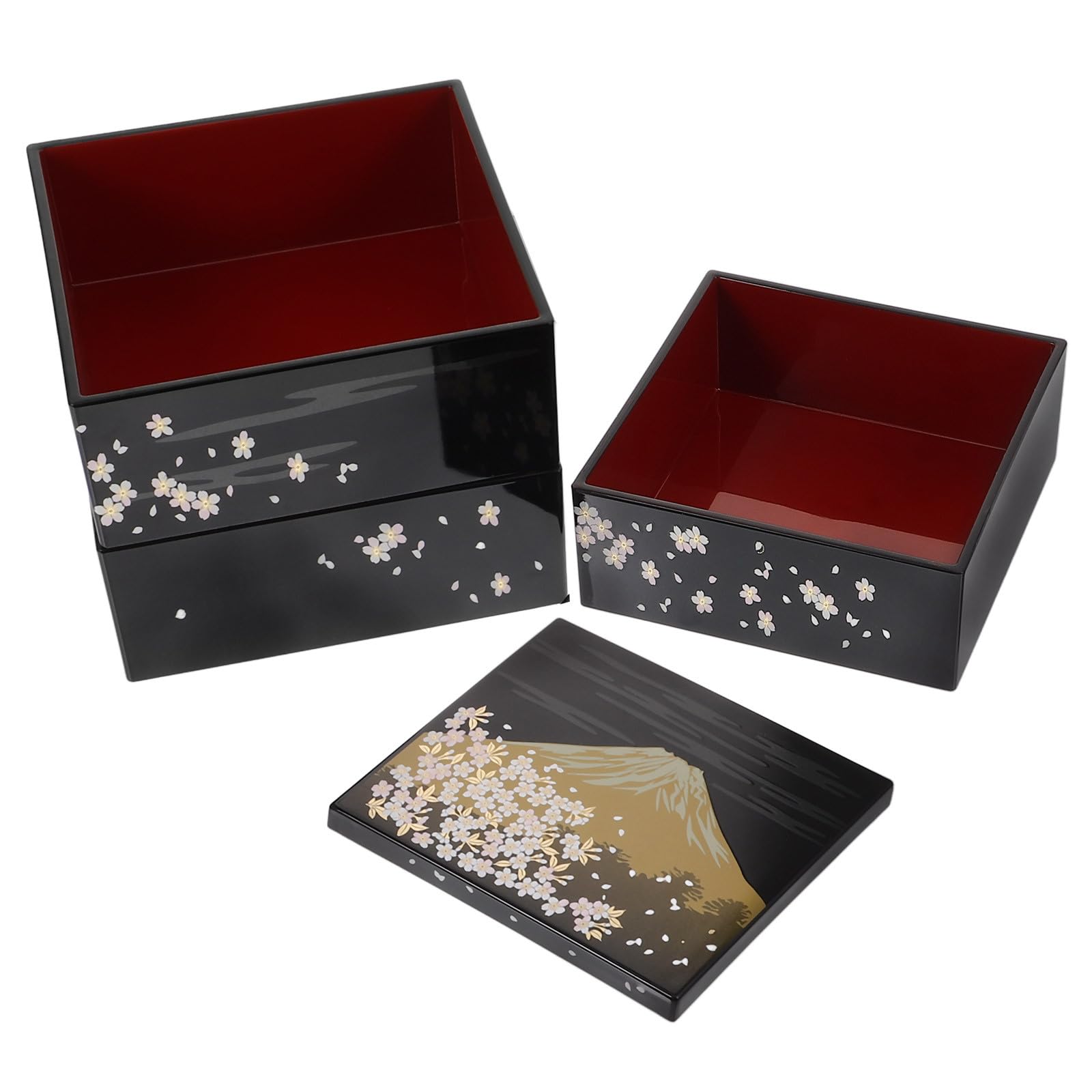 Ipetboom Estuche Bento Portátil Estilo Japonés Patrón Monte Fuji, 3 Capas de Plástico Seguro y Multifuncional para Sushi y Snacks en Reuniones Familiares