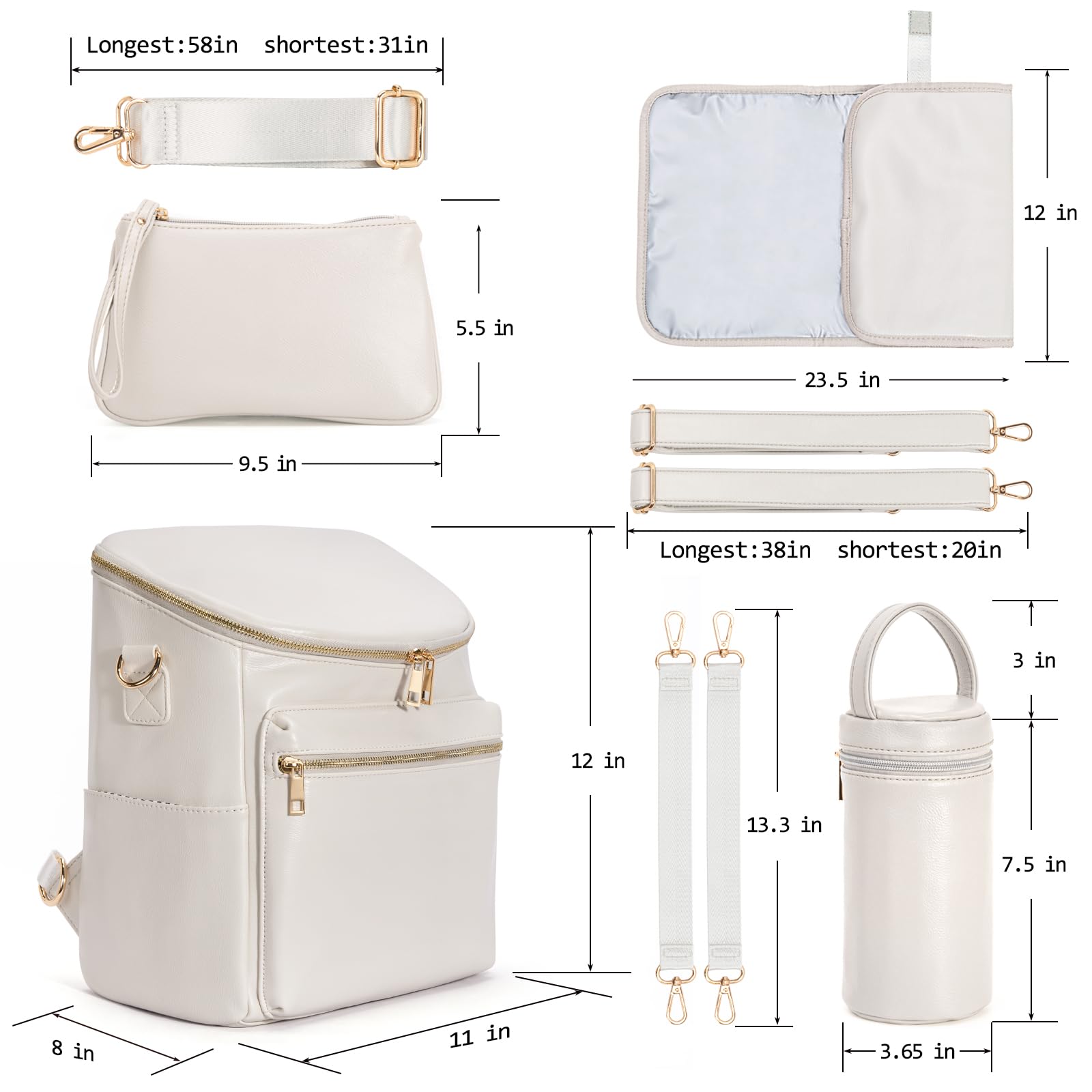Minsong Diaper Bag Backpack, Fashion Leather Mommy Backpacks, Travel Baby Diaper Bags with in Bag Organizer and Changing Pad