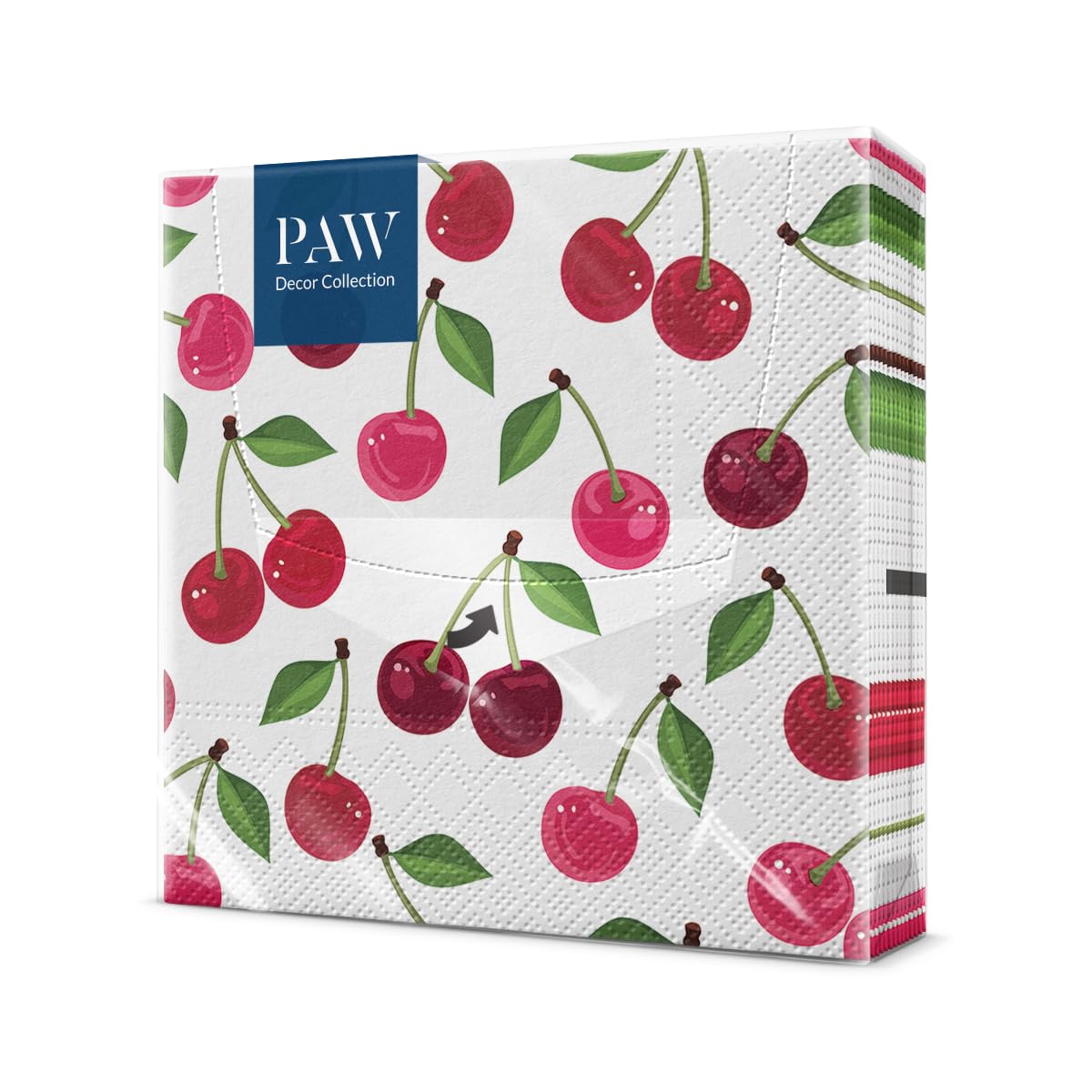 PAW - Napkins 3-Ply (33 x 33 cm) I 20 Pieces I Perfect for Birthdays, Parties, Weddings, Communion and Celebrations I Paper Napkins Colorful - Pattern with Fruit, Cherries I Cherries Pattern