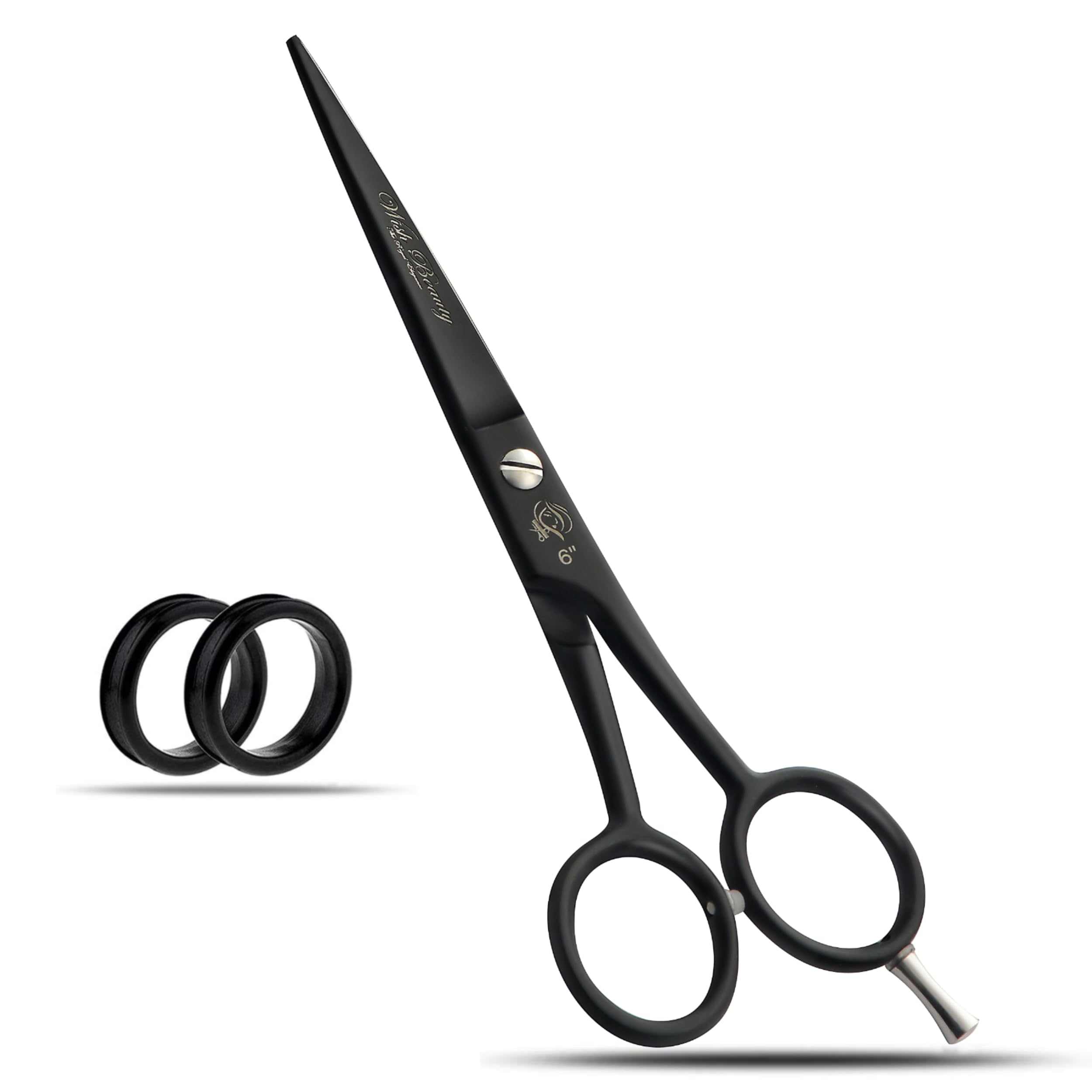 Glamified , Glam Women's Black Wishbeauty Hairdressing Scissor Barber Salon Shear Stainless Steel Hair Cutting Scissors For Professional, Hairdressers, Barbers And Salon Use For Men, Children And Adults 6" Inch (Black)