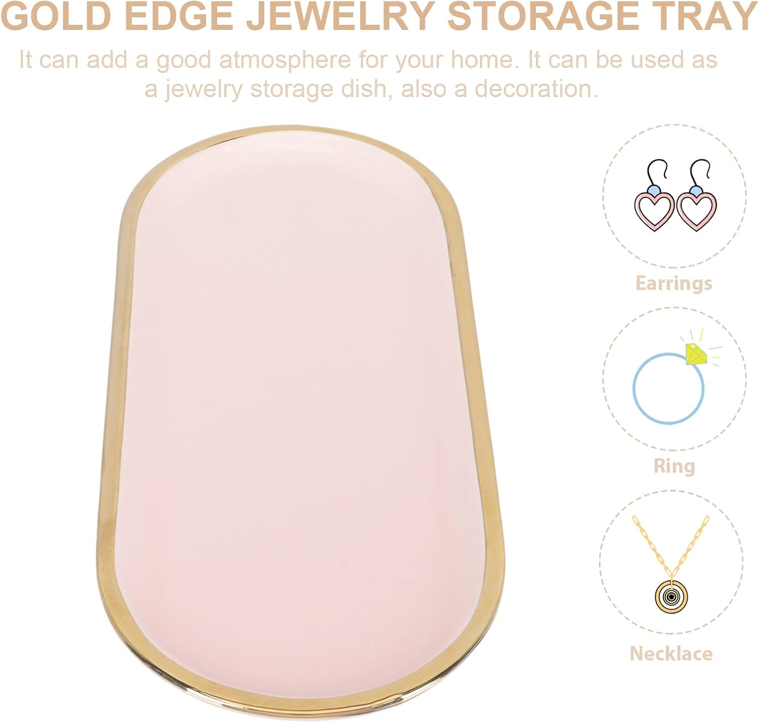 LUOZZY Ceramic Decorative Tray Jewelry Counter Storage Organizer High-grade Jewelry Tray Elegant Oval Charm Storage Plate, Pink