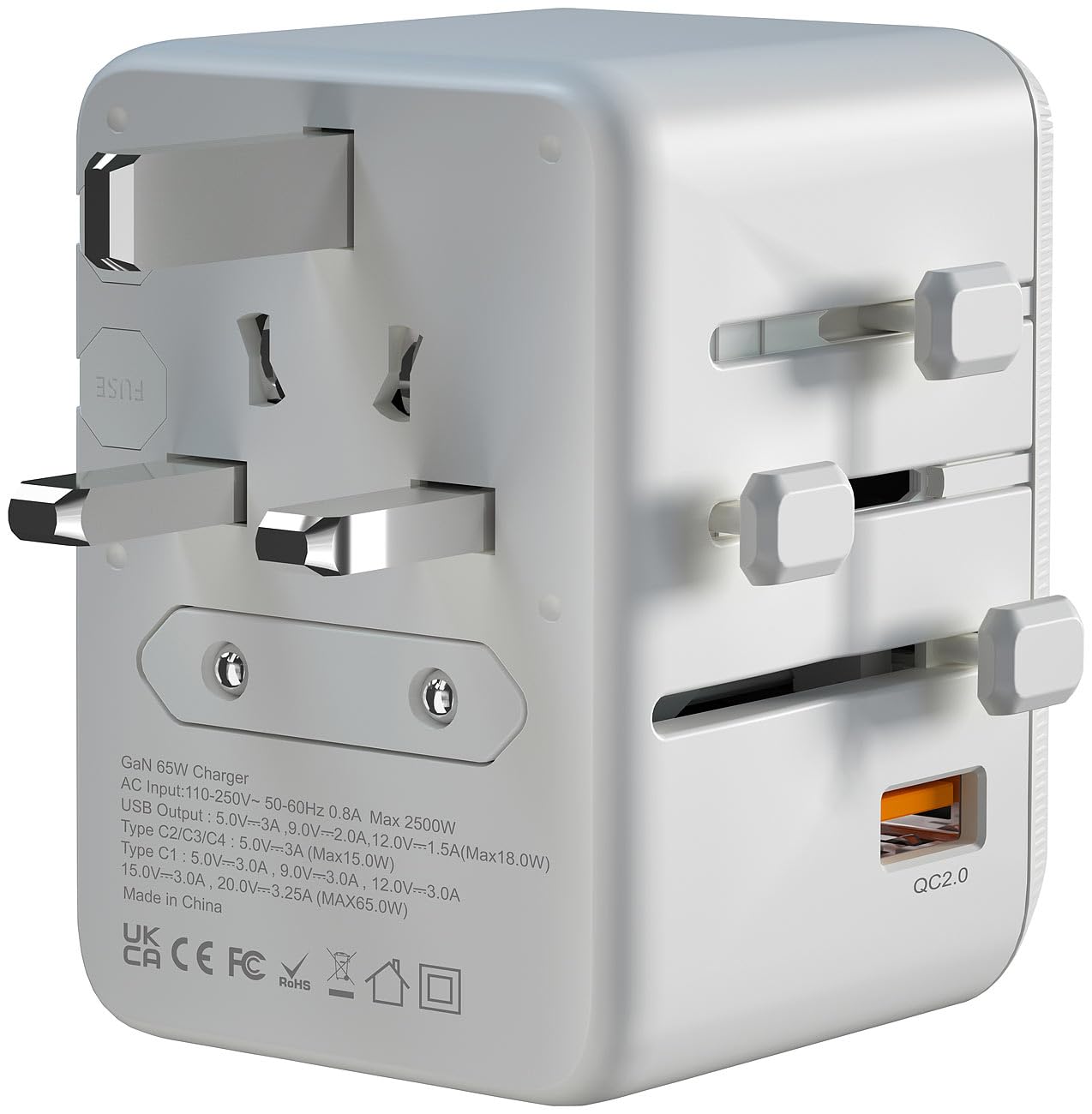 Adaptateur universel monde voyage GaN 65W pour charger son ordinateur à l'hôtel