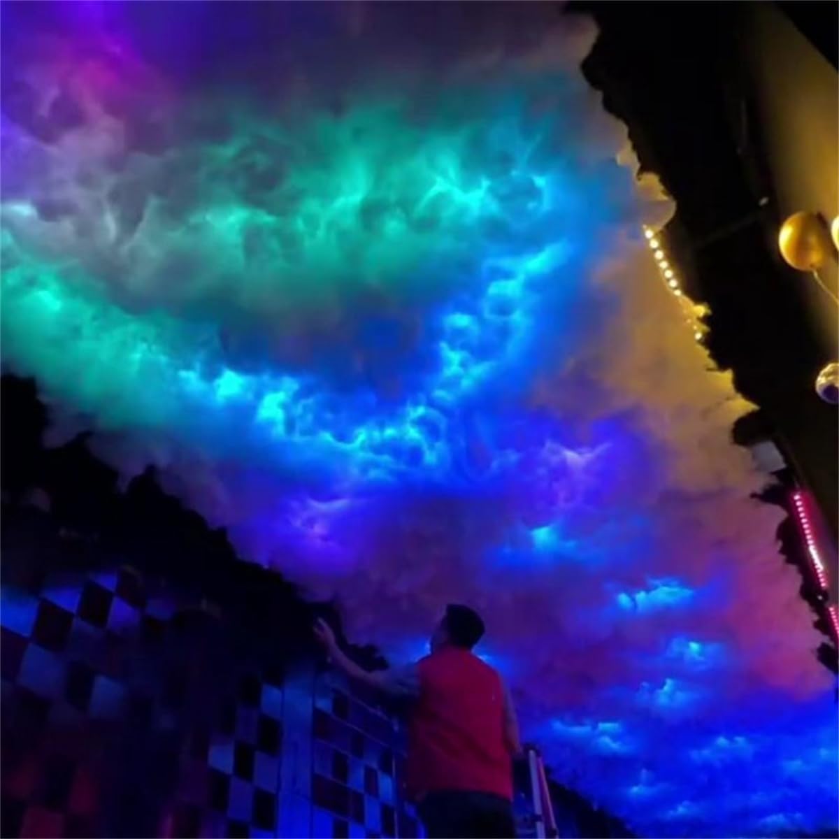 3D RGB-Gewitterwolken-Licht, 4,9 M Lange, Farbenfrohe Baumwoll-Blitzwolken-Nachtlichter, Stimmungsvolle Wandleuchte Mit Musiksynchronisation Und Farbwechsel For Zimmer, Zuhause Und Partys