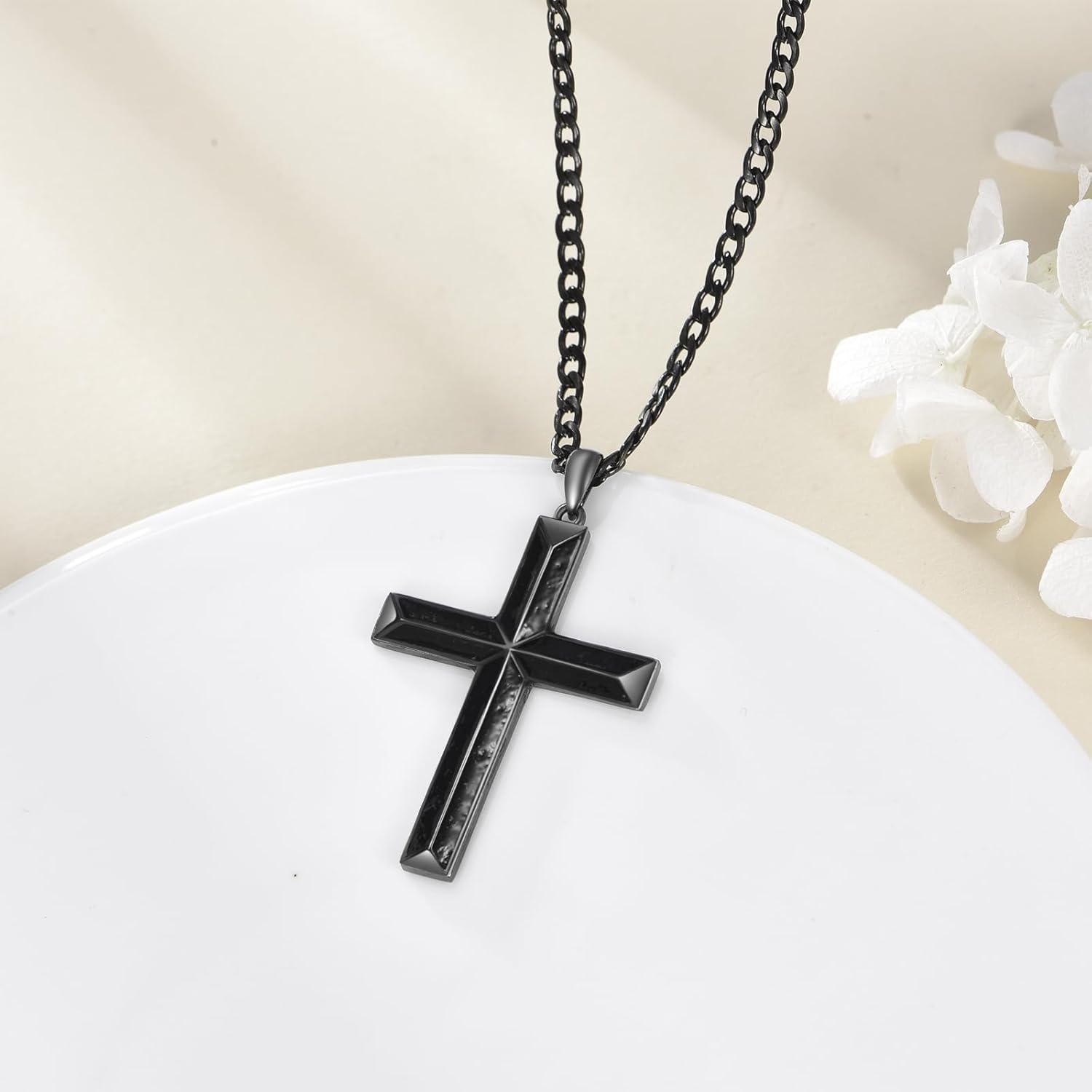 LUHE Black Cross Necklace for Men Sterling Silver Cross Pendant Necklace Black Onyx Jewelry Religious Jewelry Christian Gifts - Image 2