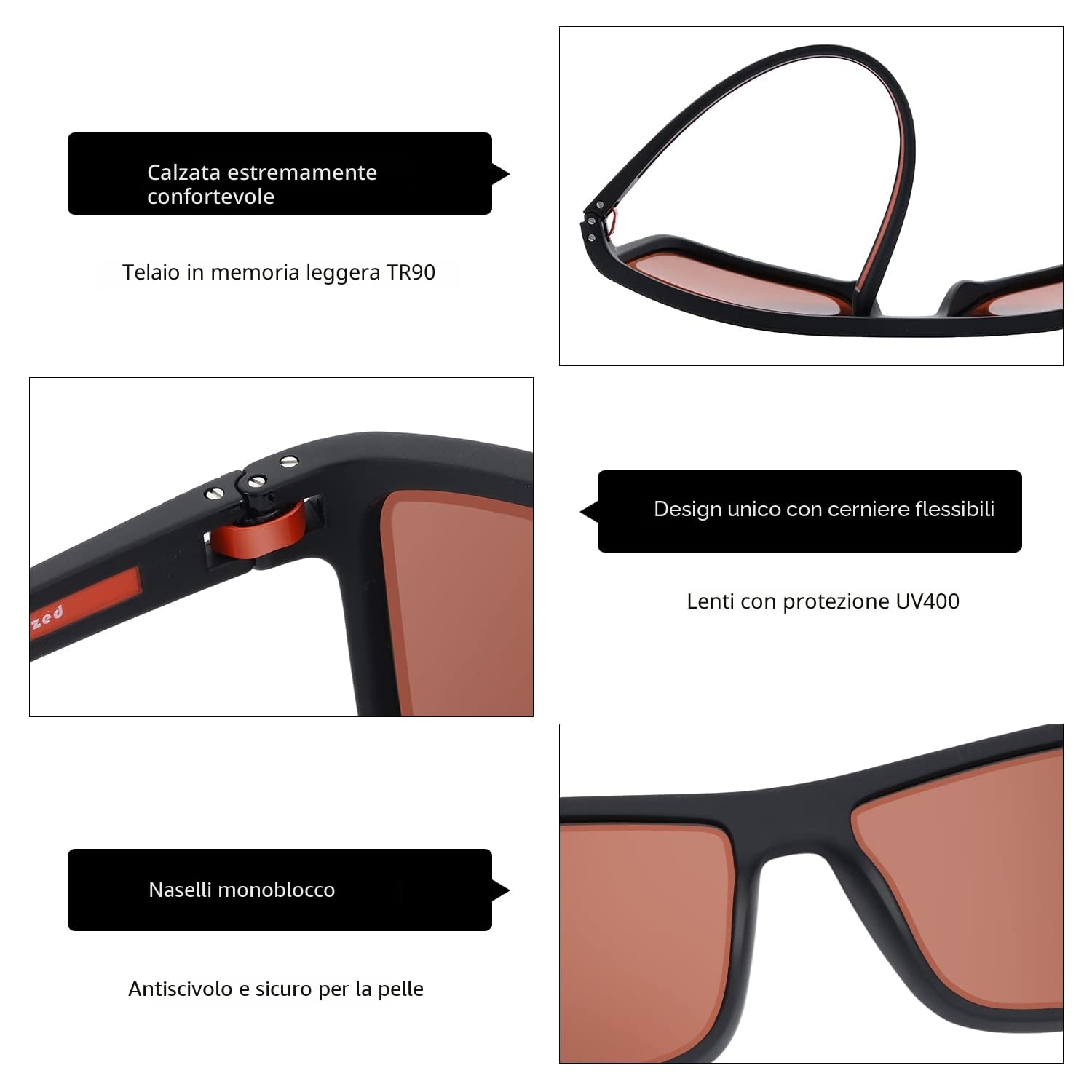 ZENOTTIC Occhiali da sole polarizzati uomo leggero TR90 montatura UV400 protezione occhiali da sole quadrati