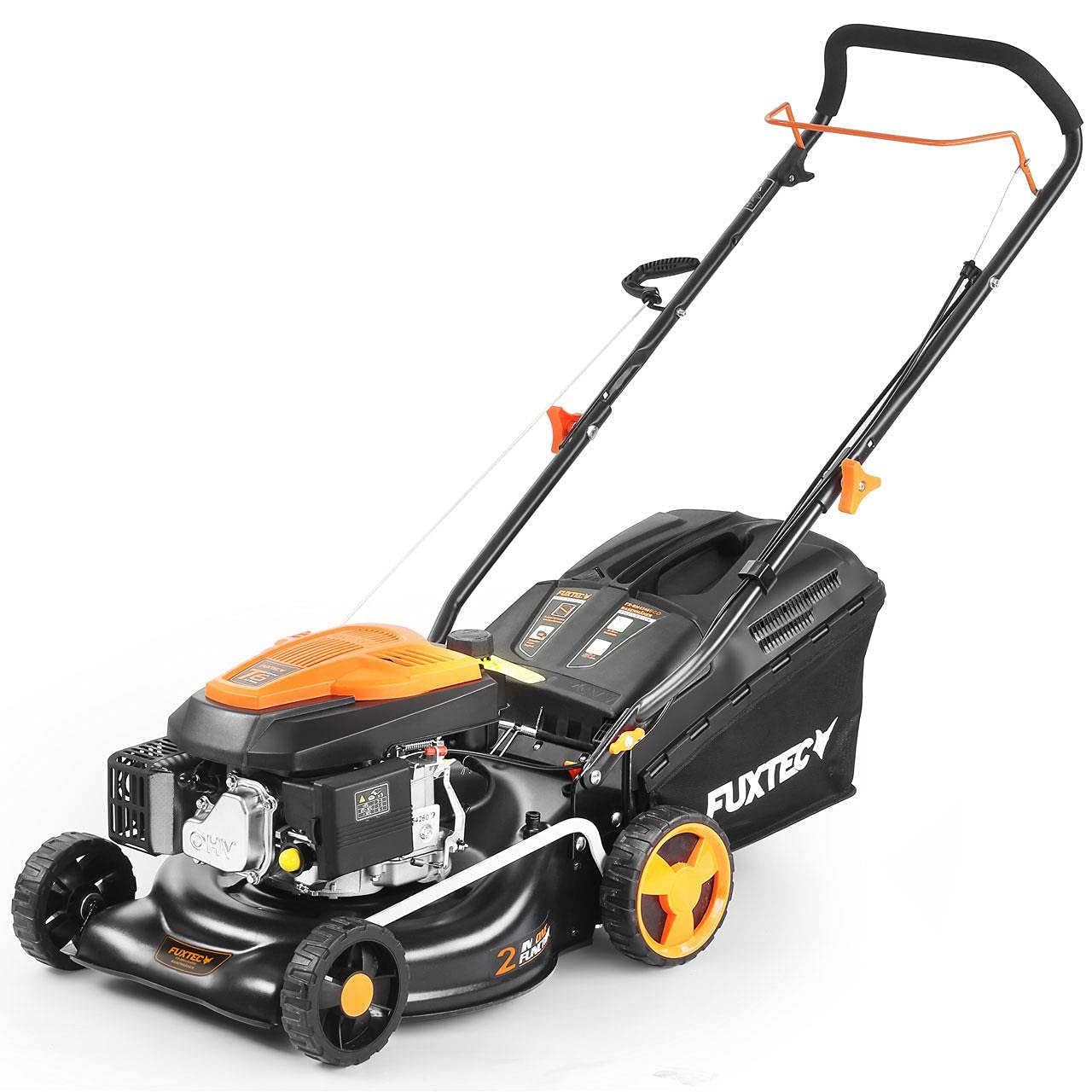 Kosiarka spalinowa FUXTEC 2w1 FX-RM4346ECO, 3,5 KM / 2,6 kW, szer. koszenia 42 cm, 5 poziomów (25–70 mm), 4-suwowa 146 cm³, kosz 40 l i zlacze do czyszczenia