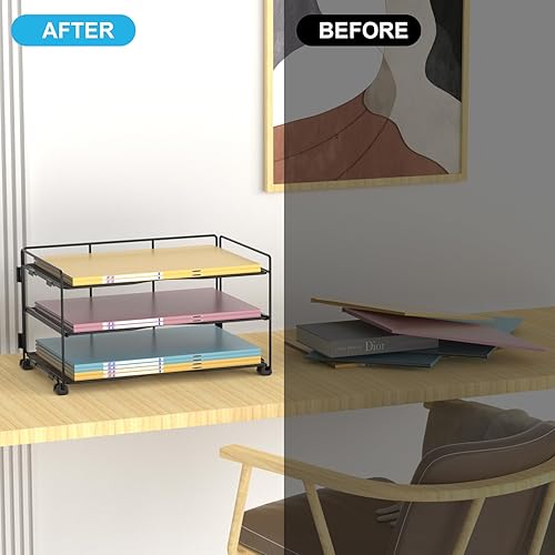 Miniatura 6 de Organización de oficina - Bandeja organizadora de papel de 3 niveles - Organizador de archivos de escritorio de malla - Soporte de escritorio