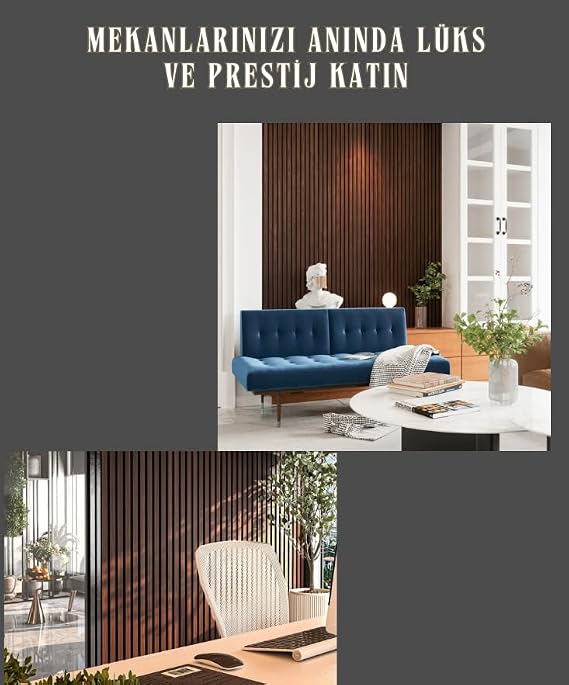 Decoala Akustik Duvar Paneli, Teak Rengi, Ses Yalıtımlı, Modern Stil, 60x275 cm, 9mm Kalınlık, Ahşap Görünümlü (Koyu Ceviz)