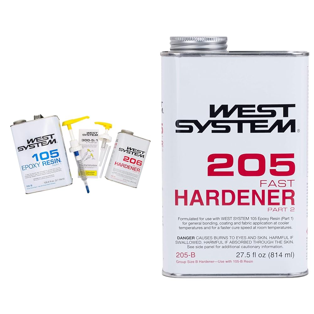 West System 105-B Epoxy Resin Bundle with 206-B Slow Epoxy Hardener and 300 Mini Pumps & 205-B Fast Hardener