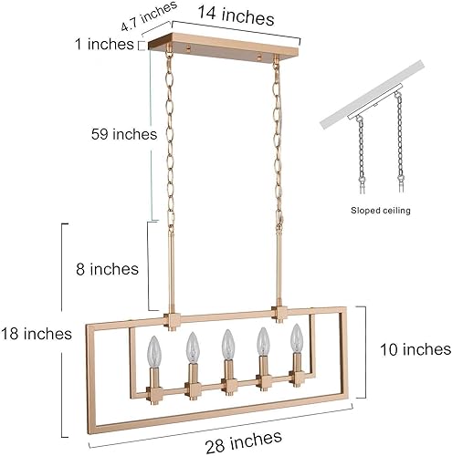 Miniatura 2 de KSANA Candelabro dorado, modernos candelabros de 5 luces para comedor, lámparas lineales de isla de cocina de 28 pulgadas para sala de estar