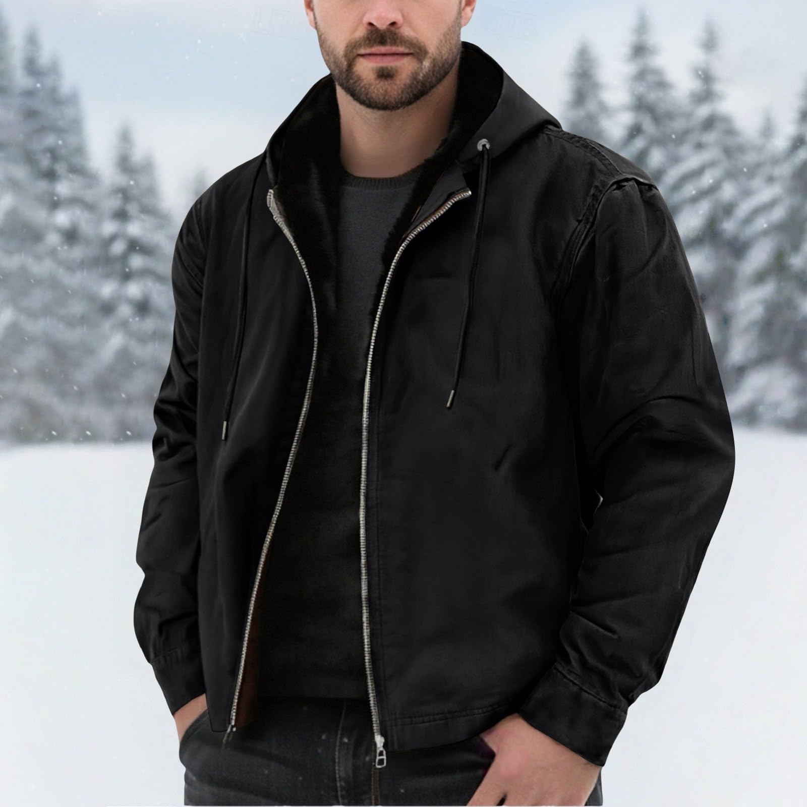 Warme Winterjacke, große Größen, Fleecejacke mit Kapuze und Reißverschluss,