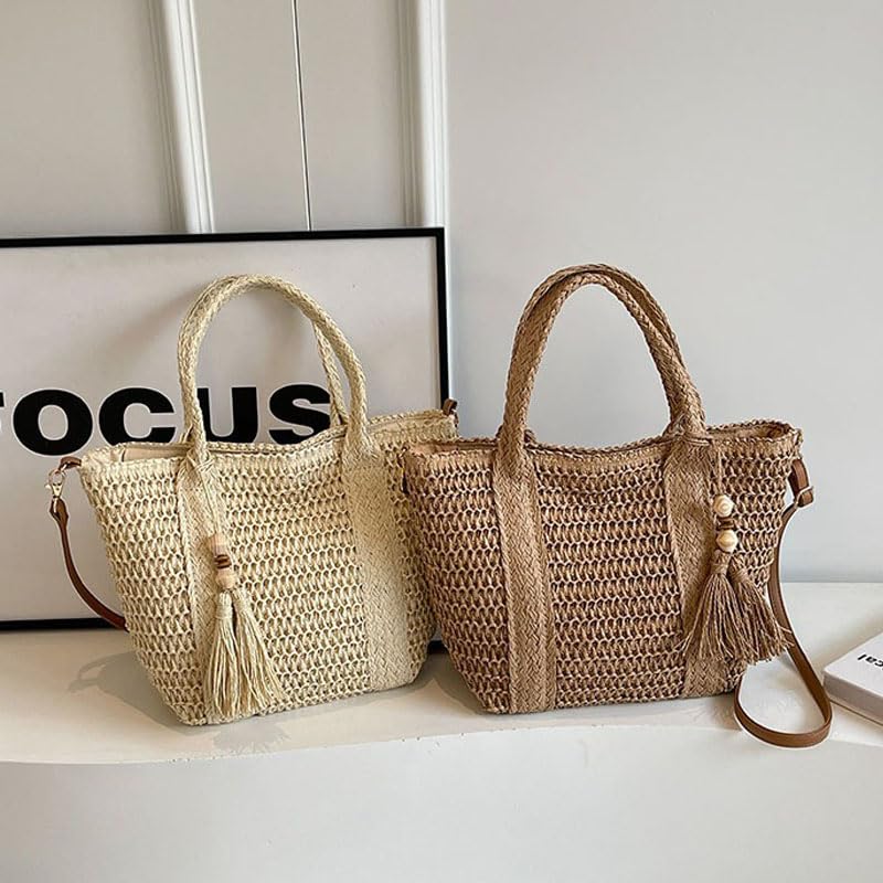 Bolso bandolera de paja tejido a mano para mujer miniatura 3