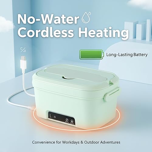 Miniatura 5 de Cordless Electric Lunch Box, 1.5L Heated Lunch Box with 7800mAh Battery, Green Portable Food Warmer for Office, Car & Outdoor for Daily Use