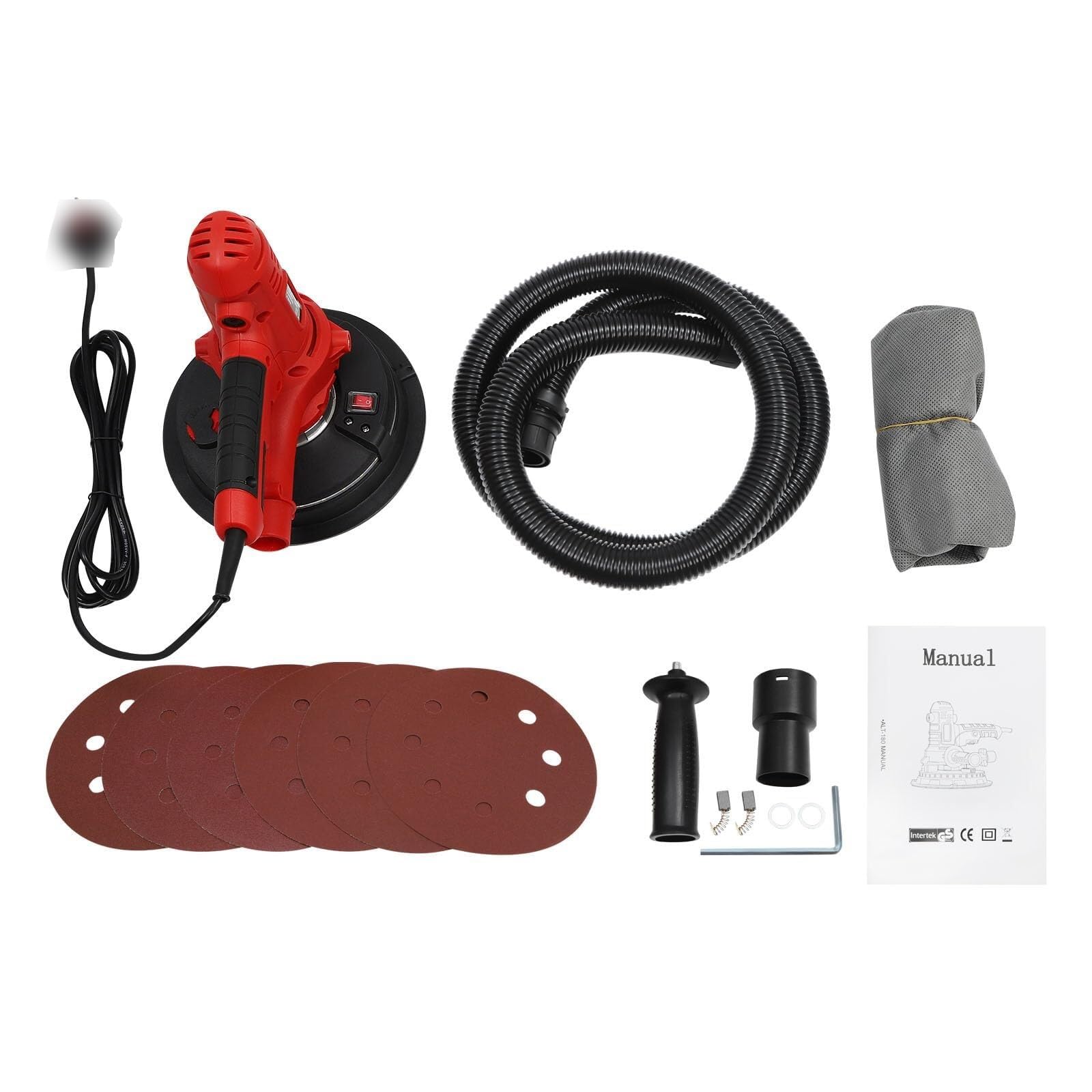 Levigatrice per cartongesso, levigatrice elettrica per cartongesso da 1200 W, levigatrice per intonaco Portatile con Luce LED, Sacchetto e Tubo di Raccolta Polvere, 6 Dischi abrasivi