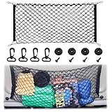 Premium Dual-Layer Nylon Cargo Net-Adjustable Elastic Trunk Storage Net with Hook-Cargo Net for Pickup Truck Bed for SUVs, Cars, and Trucks(35.4x15.7 Inch)