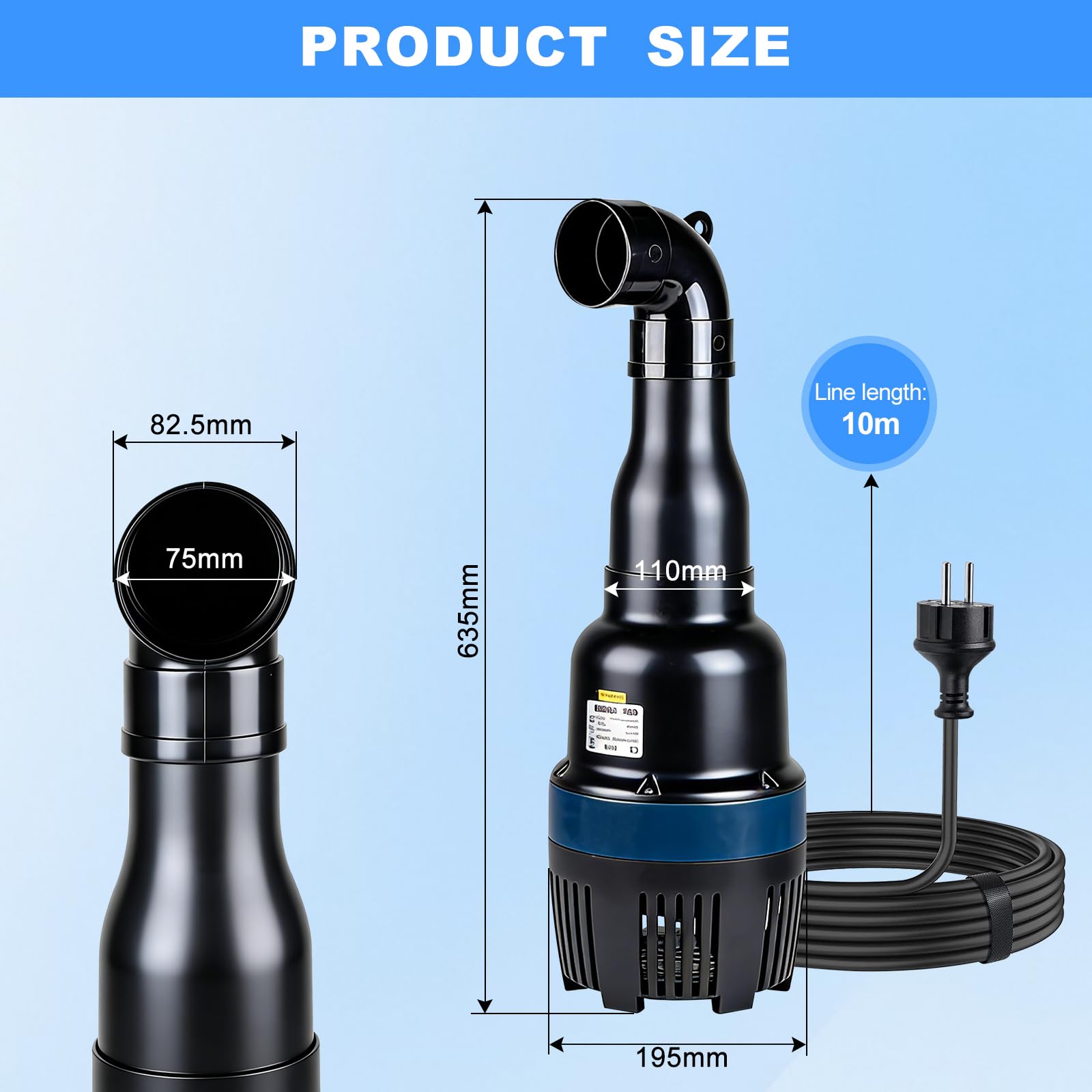 EXLECO Bomba Sumergible Tubular 16000 L/H 75W – Bomba de Agua Achique para Estanque Exterior, Autocebante Centrífuga con Cable de 10m – Ideal para Circulación, Filtración, Achique y Uso en Jardín