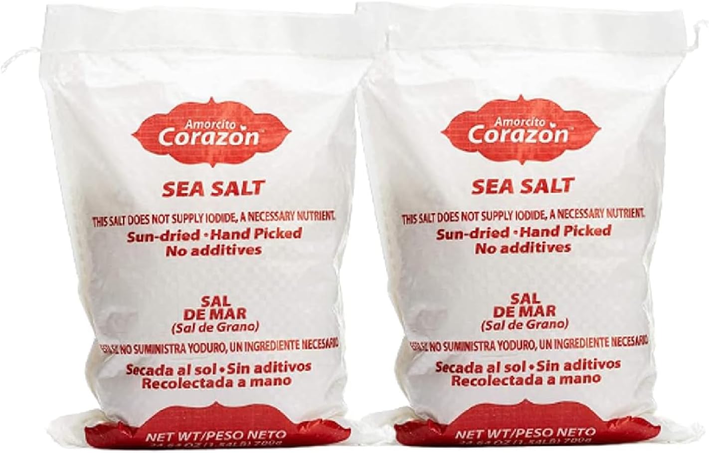 - Amorcito Corazón - Coarse Sea Salt - Natural Salt from Mexico - 2-Pack (24.64 oz, 700 g Each) - Perfect for Drinks, Meat, Seafood, Dips, Desserts, Veggies, and More