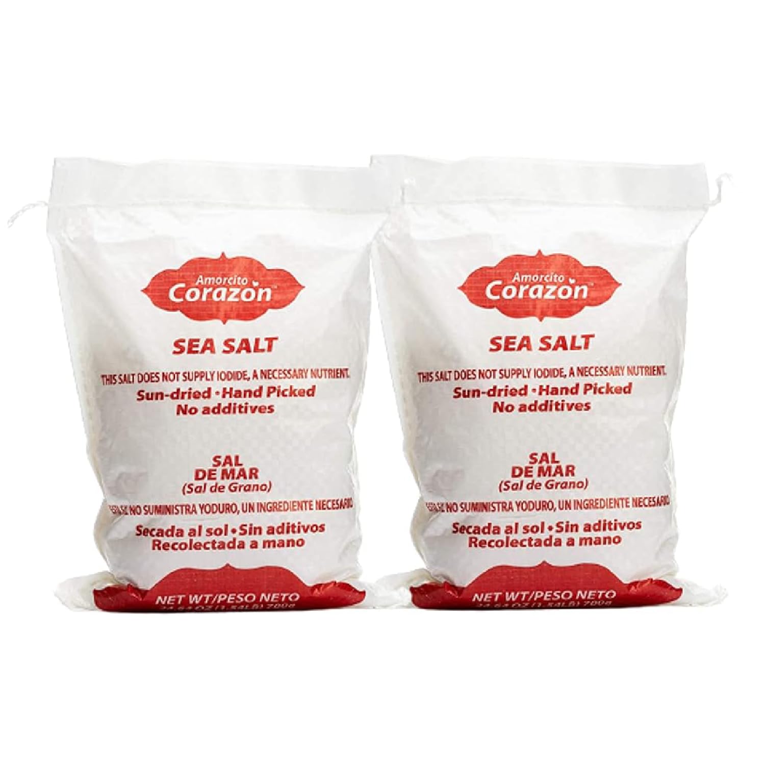 Amorcito Corazón - Coarse Sea Salt - Natural Salt from Mexico - 2-Pack (24.64 oz, 700 g Each) - Perfect for Drinks, Meat, Seafood, Dips, Desserts, Veggies, and More