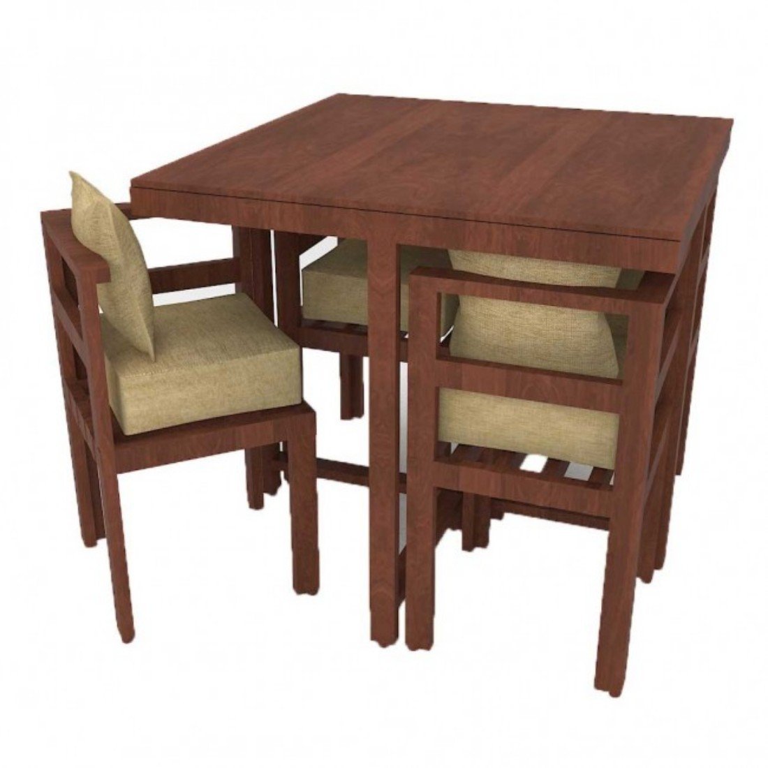 FUNTERIOR Compact Design Teak Wood 4 Seater Fabric Dining Table (Brown)