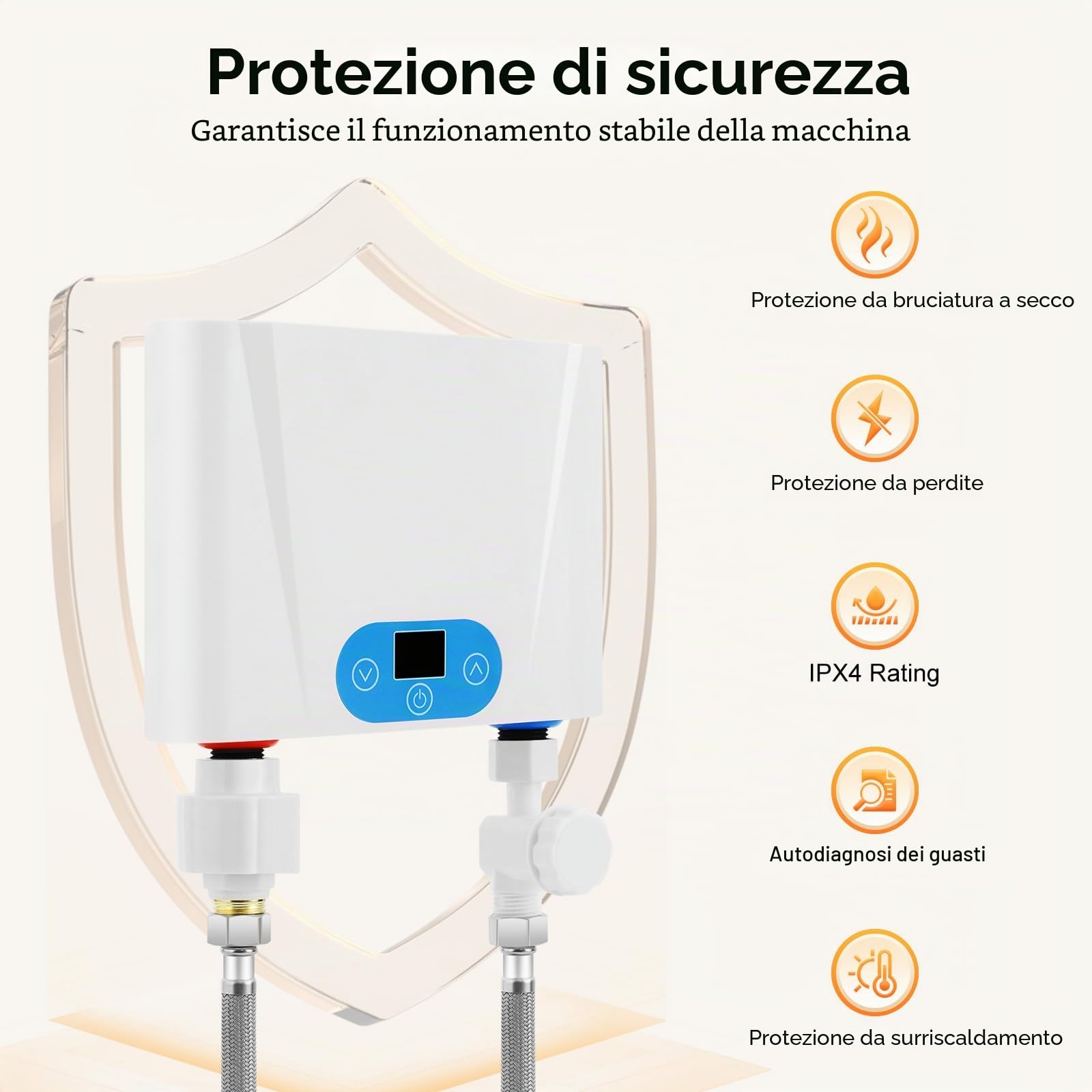 Scaldabagno Istantaneo 5.5KW 220V Scalda Acqua Elettrico Basso Consumo con Controllo a Touch LED, Protezione IPX4 e Anti-Surriscaldamento, Mini Scaldabagno Per Cucina Bagno Doccia
