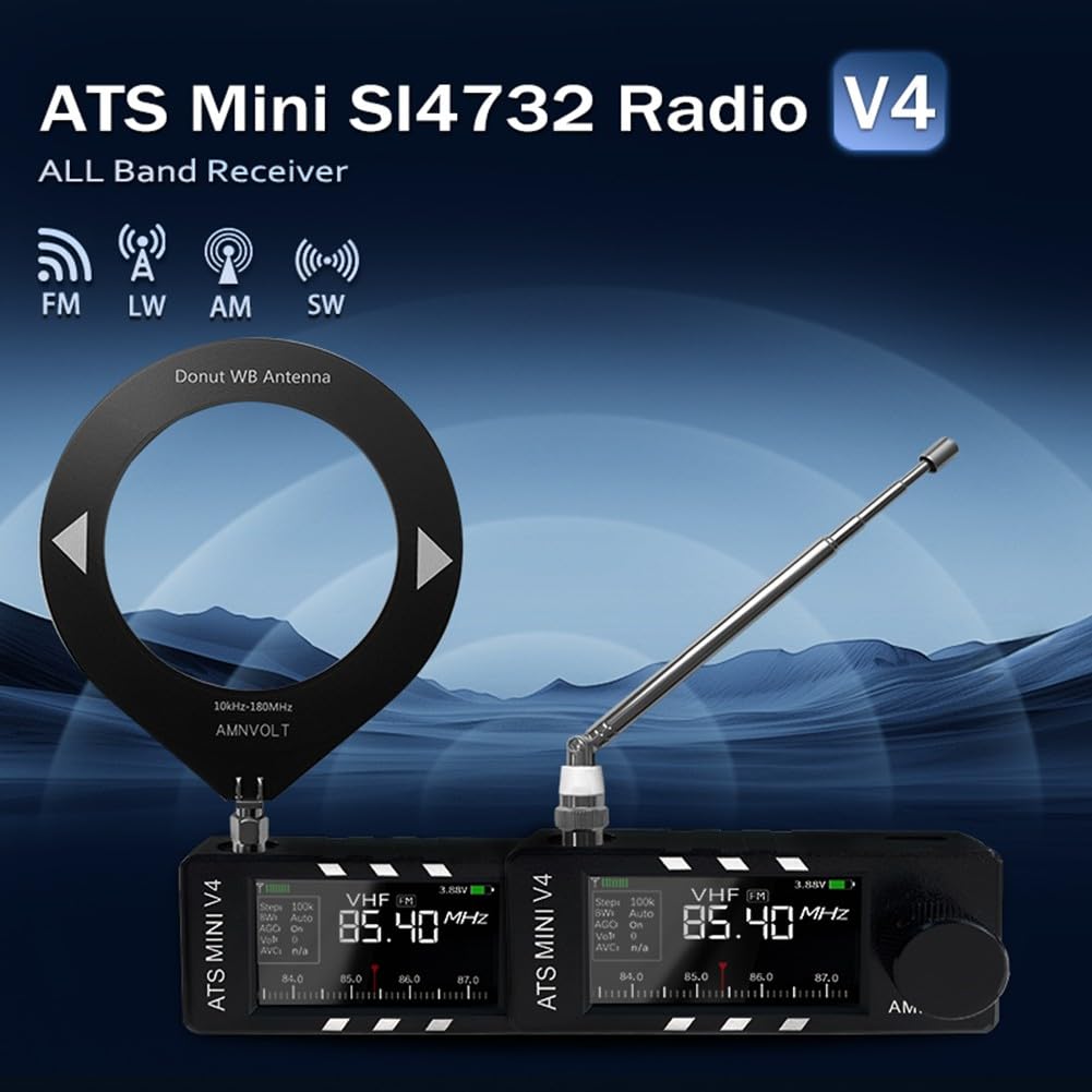 V4 ATS SI4732 Récepteur radio DSP pleine bande AM FM LSB USB avec puce ESP32-S3 écran couleur IPS 1,9" circuit Hi-Z pour mini radio (ABS)
