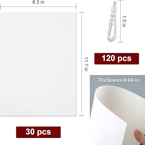 Miniatura 2 de 30 tableros de cómics gruesos y 120 clips de cocodrilo de plástico transparente en forma de U, tableros organizadores de tela de 0.039 pulgadas de