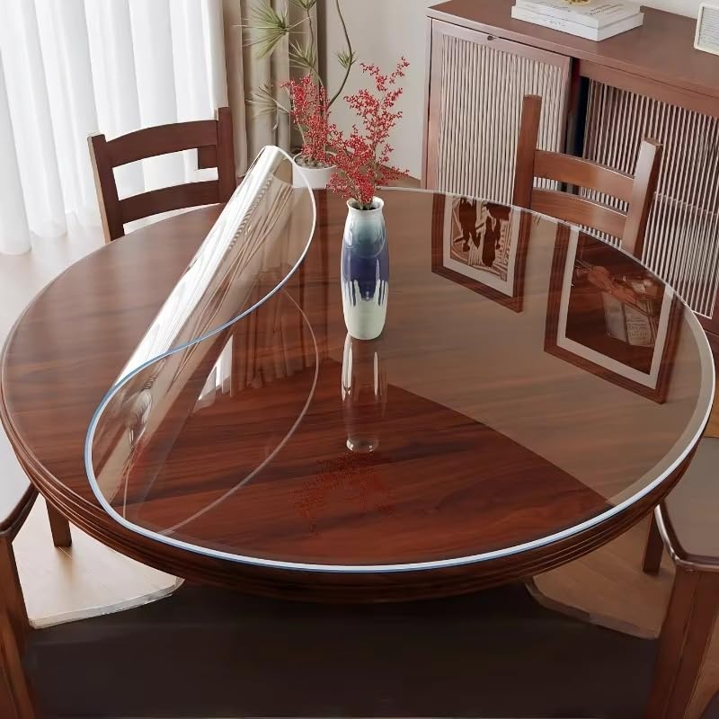 Image of MR.CLEAR Max Shield | India's 1st & Only Antibacterial Table Cover | (23 Inches Round, 2mm) | 4 & 6 Seater Waterproof PVC Cloth | Office & Home Dining Tables Top Thick & Water Proof Clear Protector